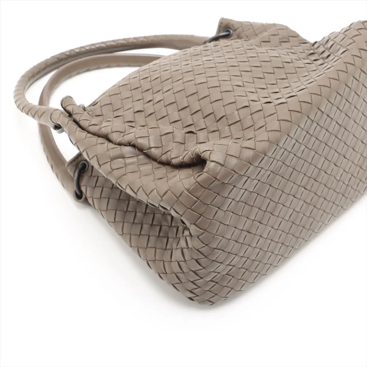 Intrecciato Leather Handbag Greige — view 4