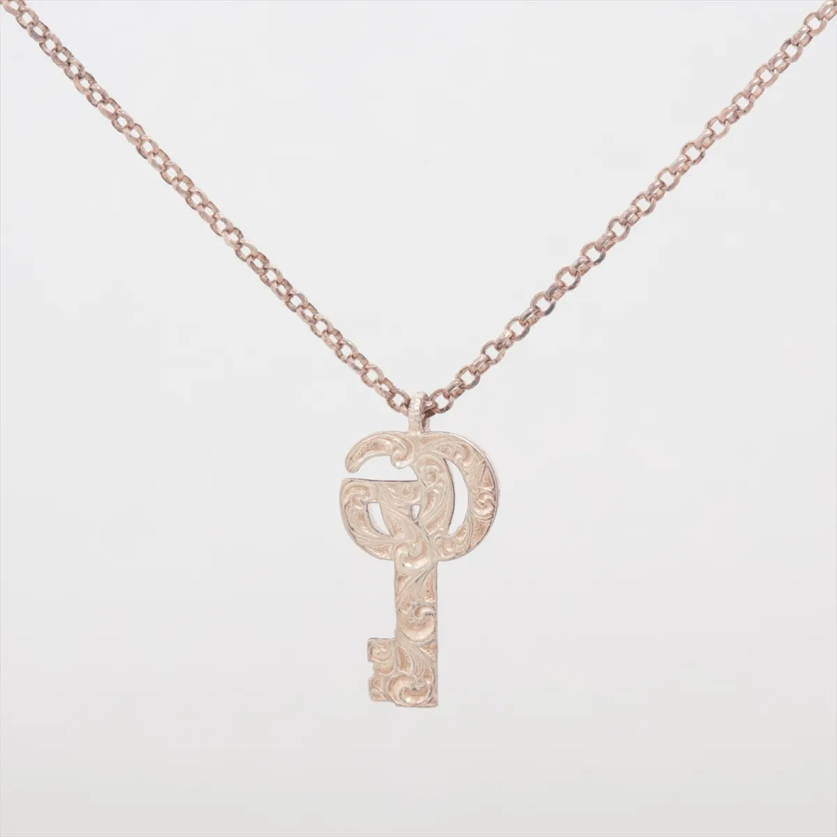 Arabesque Double G Key Necklace, 925 Sterling Silver, 6.5g, with some wear, tarnishing, and discoloration. — view 2