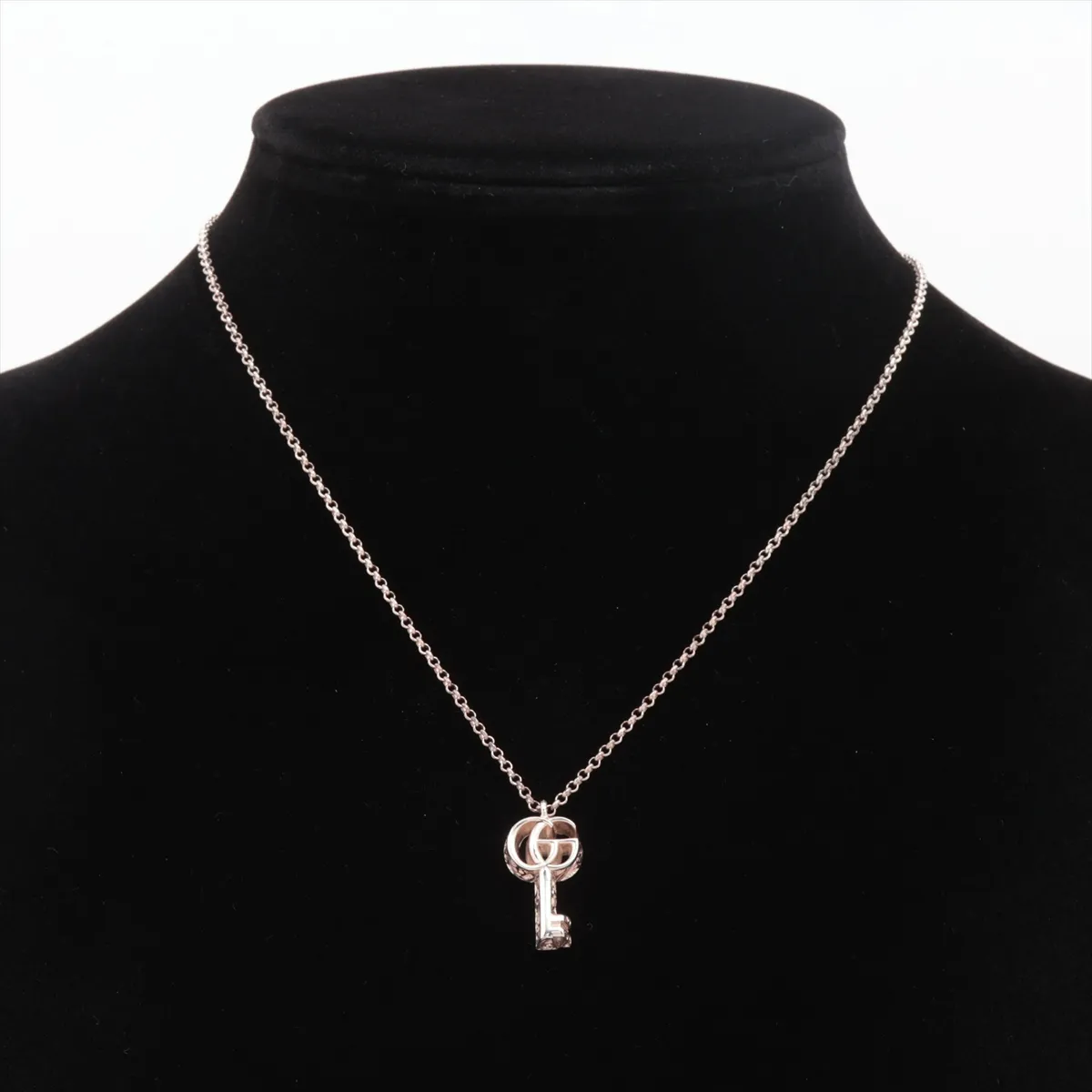 Arabesque Double G Key Necklace, 925 Sterling Silver, 6.5g, with some wear, tarnishing, and discoloration. — view 5
