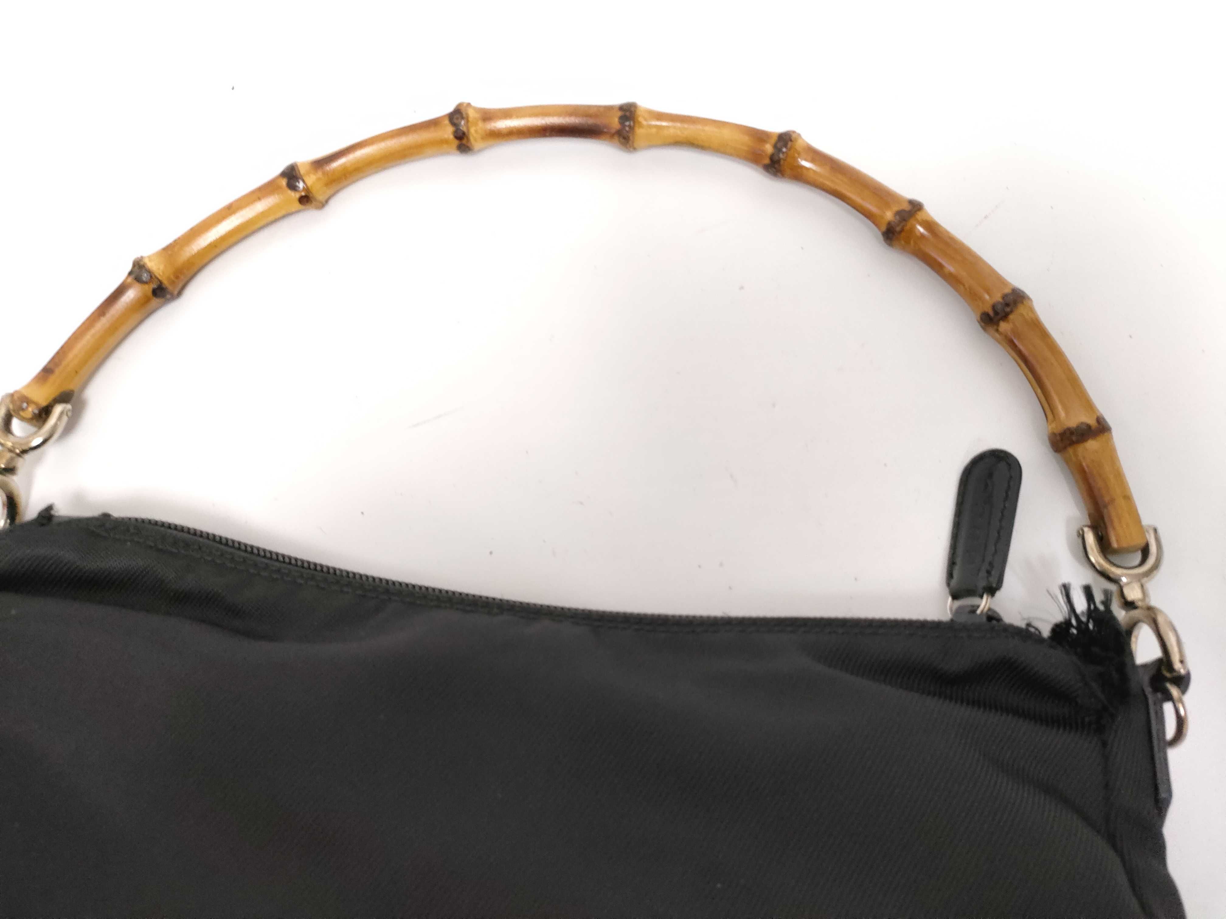 Bamboo Handle Nylon 2-Way Shoulder Bag Handbag — view 3