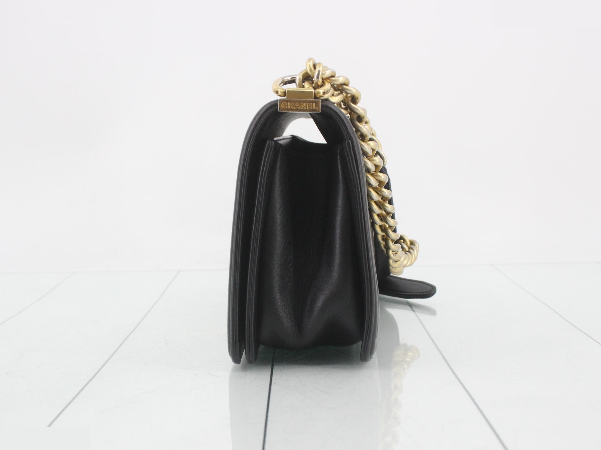 Boy Chanel Lambskin Black Chain Shoulder Bag (Serial Number 23) — view 3