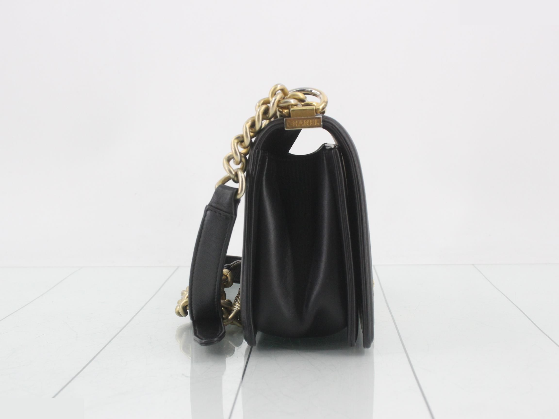 Boy Chanel Lambskin Black Chain Shoulder Bag (Serial Number 23) — view 4