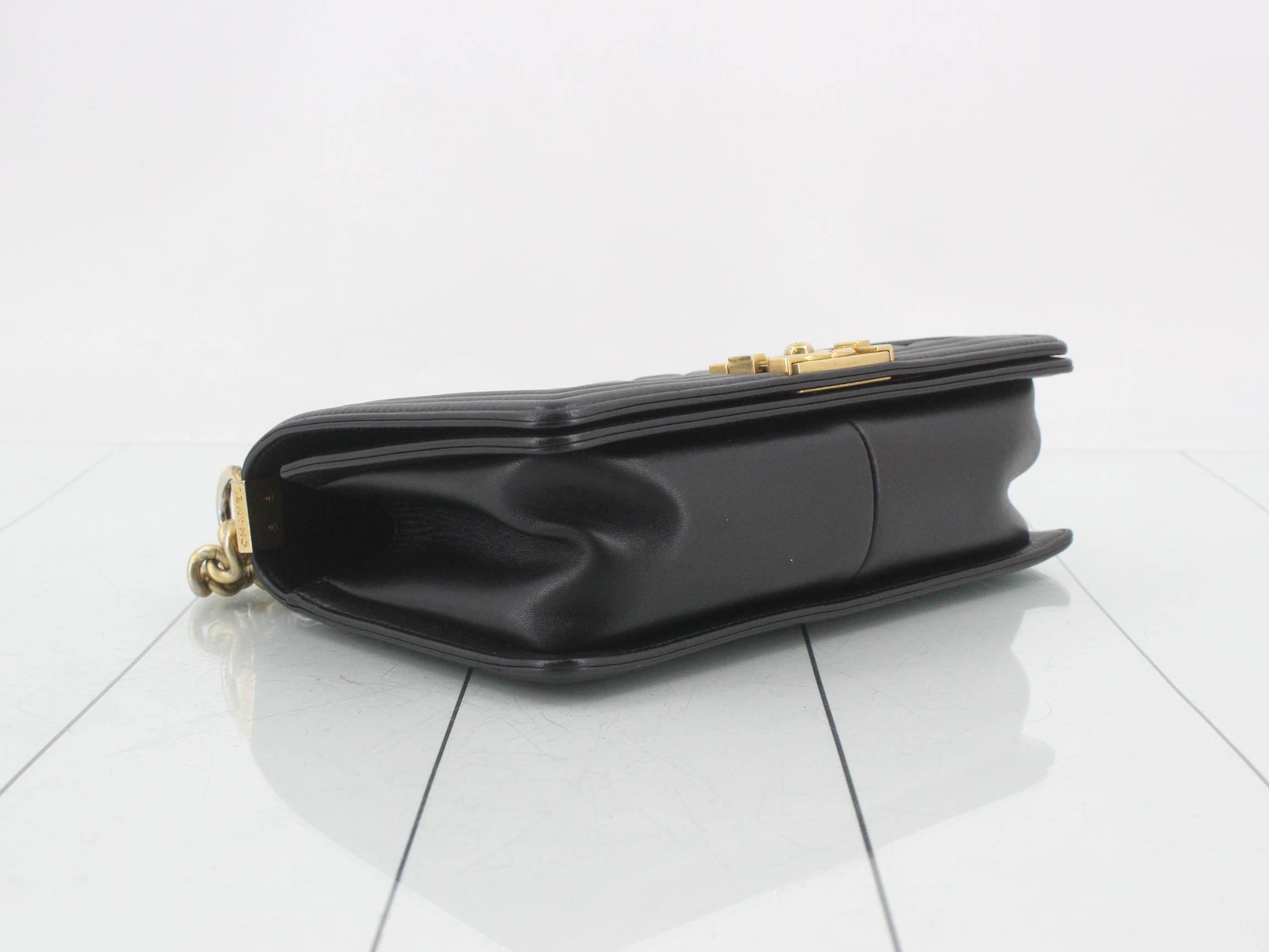 Boy Chanel Lambskin Black Chain Shoulder Bag (Serial Number 23) — view 5