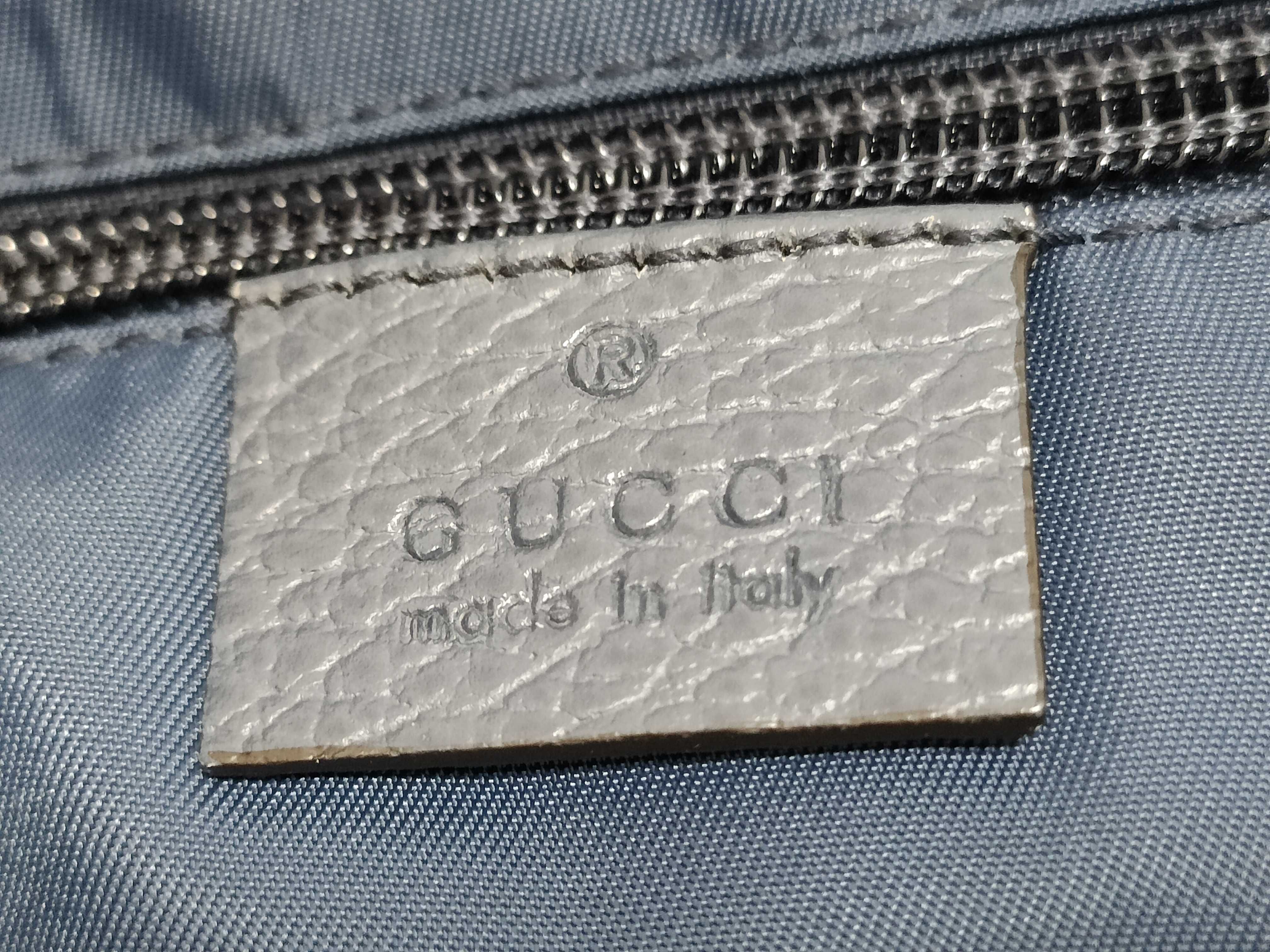 387068 GG Nylon Tote Bag Leather Blue Tote Bag — view 12
