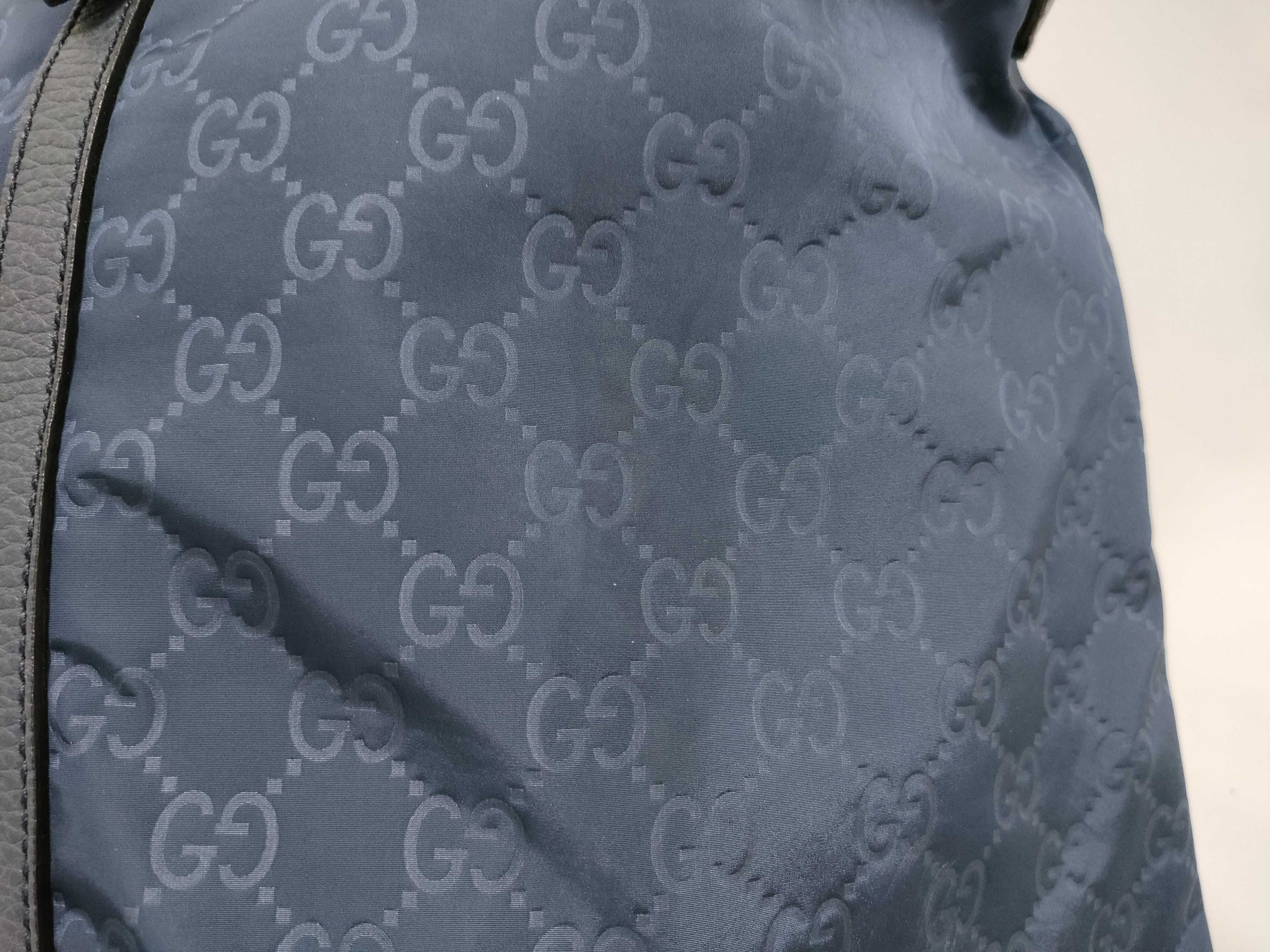 387068 GG Nylon Tote Bag Leather Blue Tote Bag — view 15