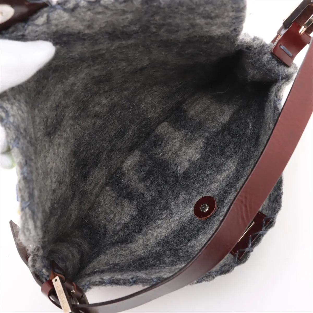 Mamma Bucket Felt x Leather Shoulder Bag Gray — view 7