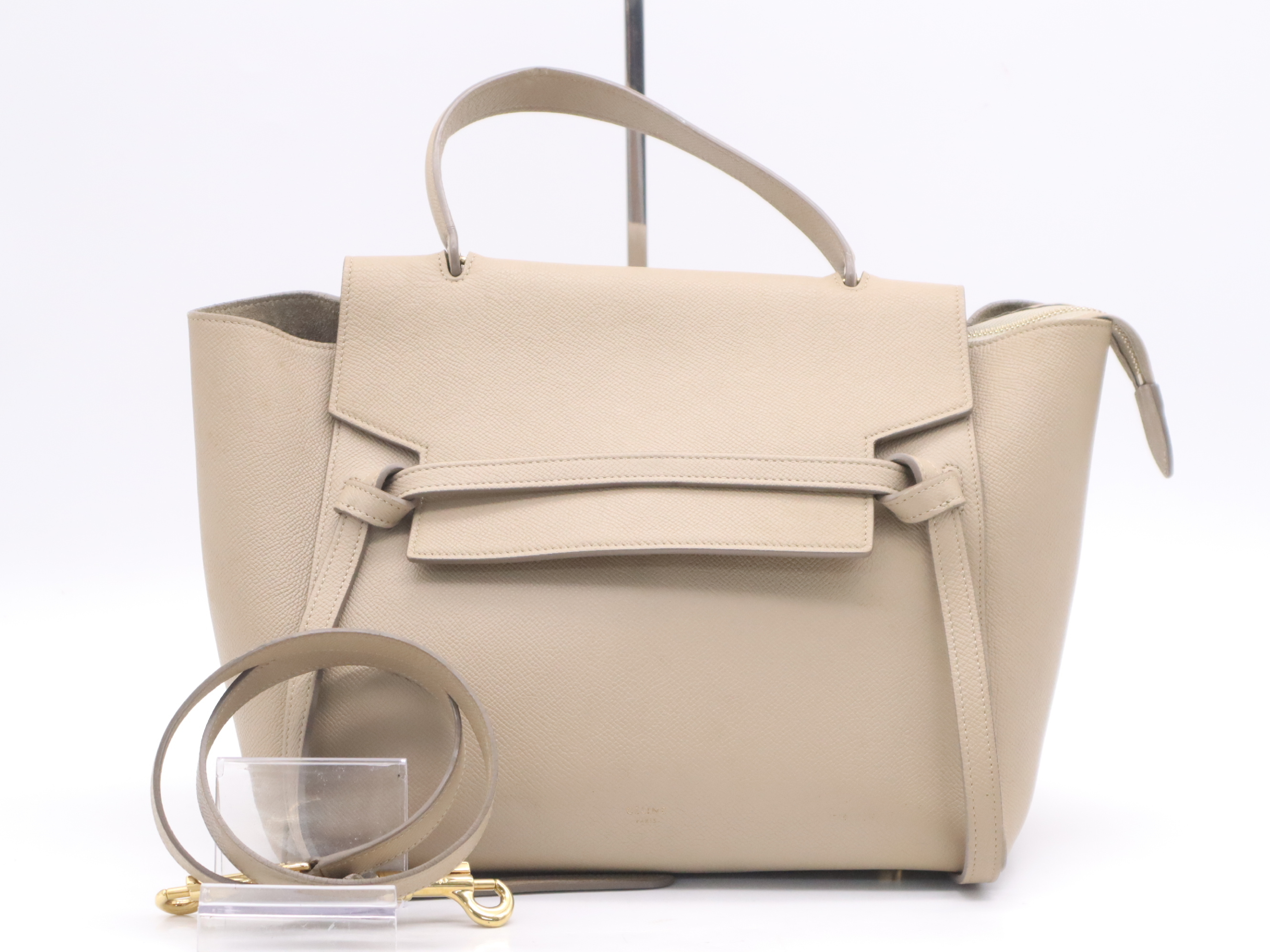 Leather Belt Bag, Beige, with Shoulder Strap, Handbag