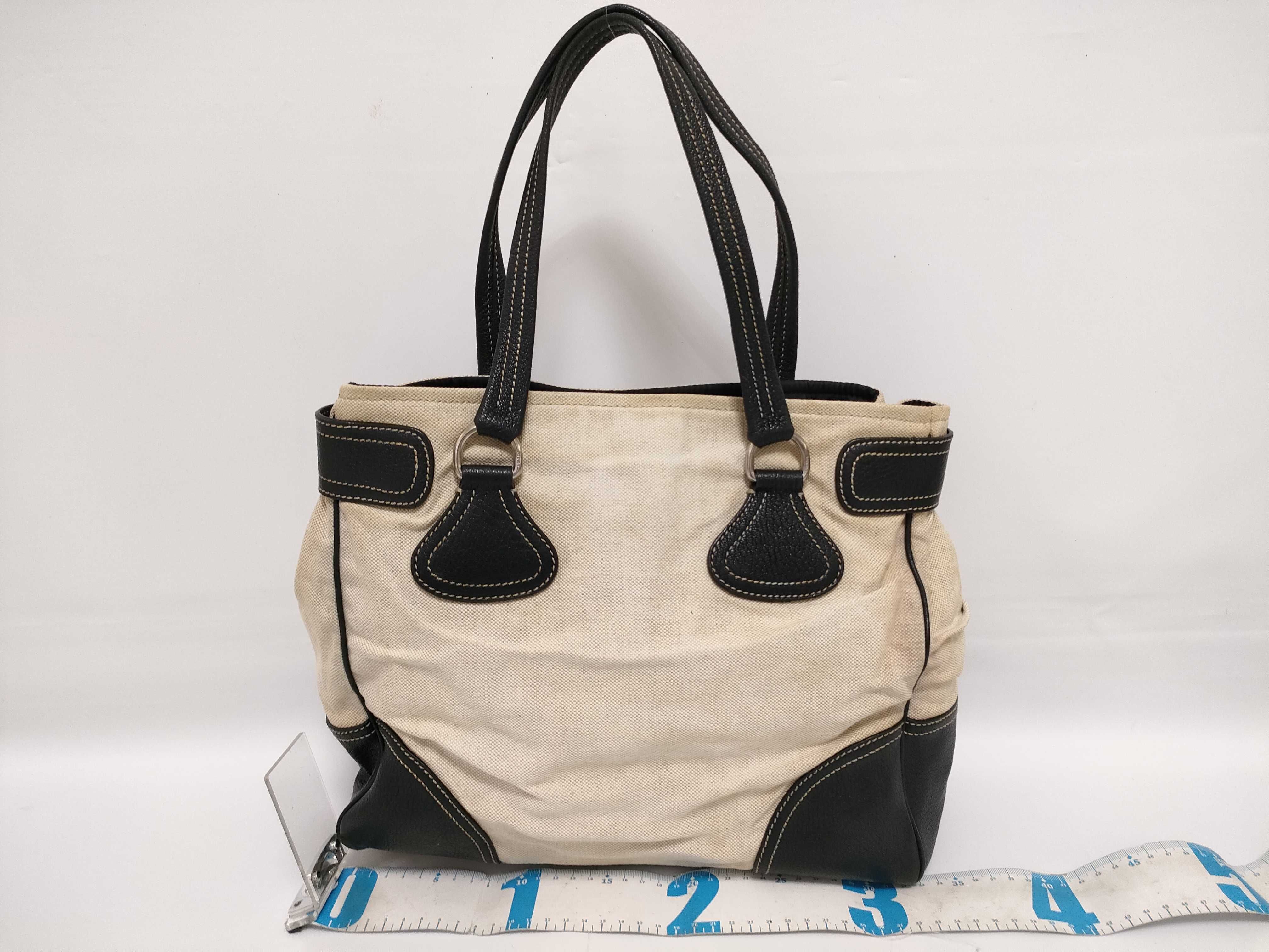Triangle Logo Plate Canvas x Leather Handbag White Tag 53 Handbag — view 2