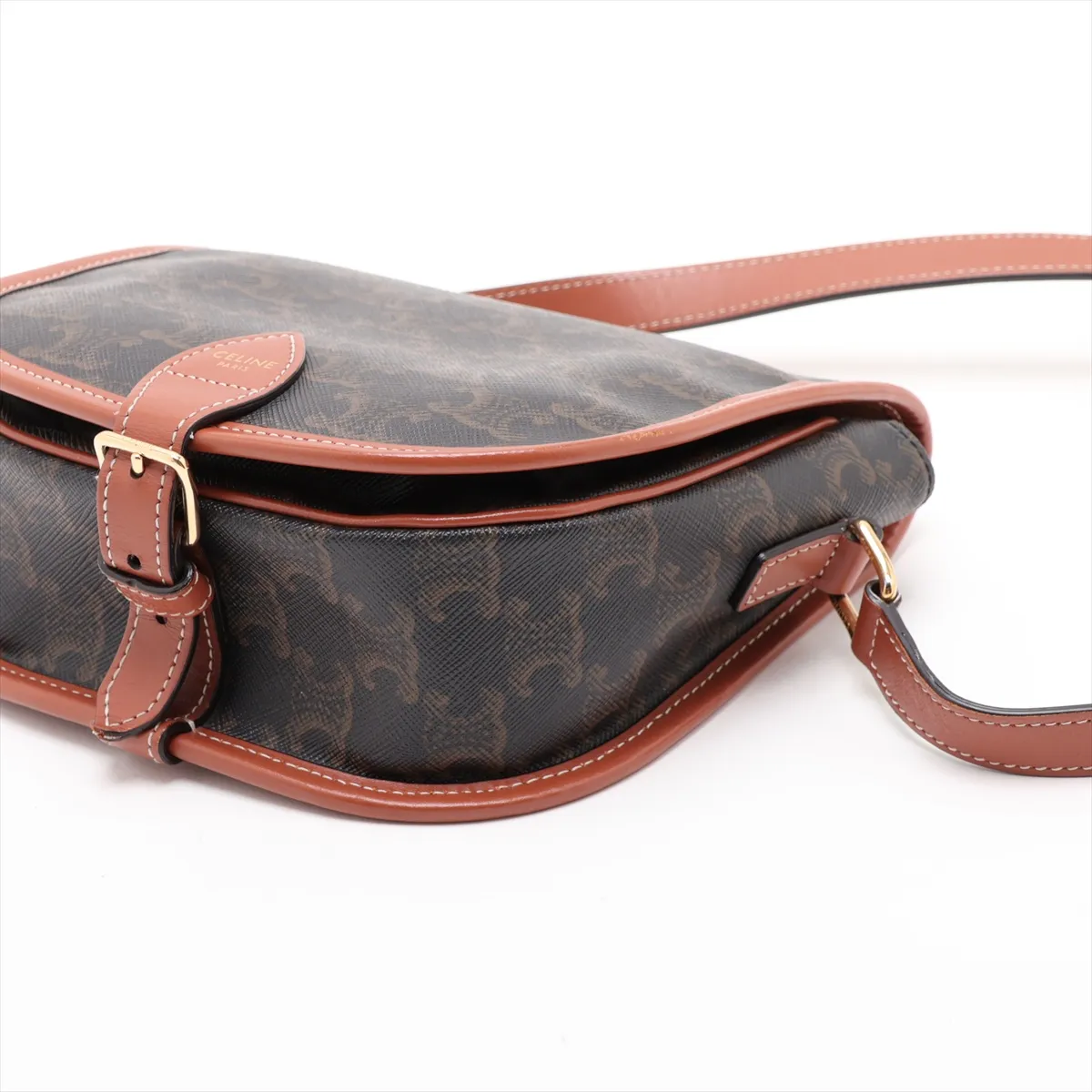 Triomphe Falco Medium PVC x Leather Shoulder Bag, Brown — view 3