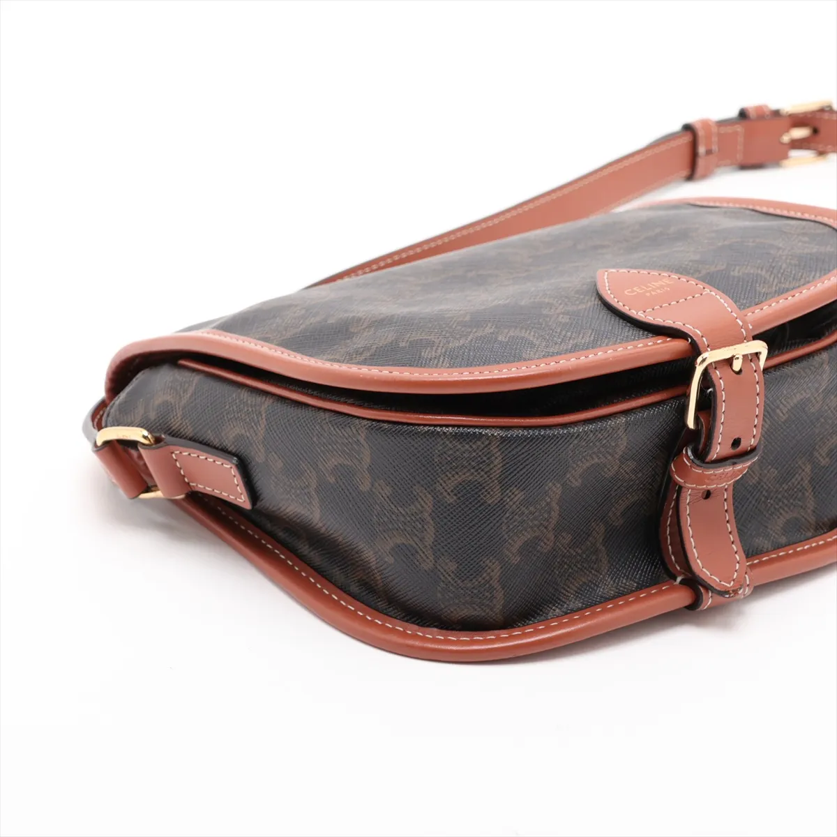 Triomphe Falco Medium PVC x Leather Shoulder Bag, Brown — view 4