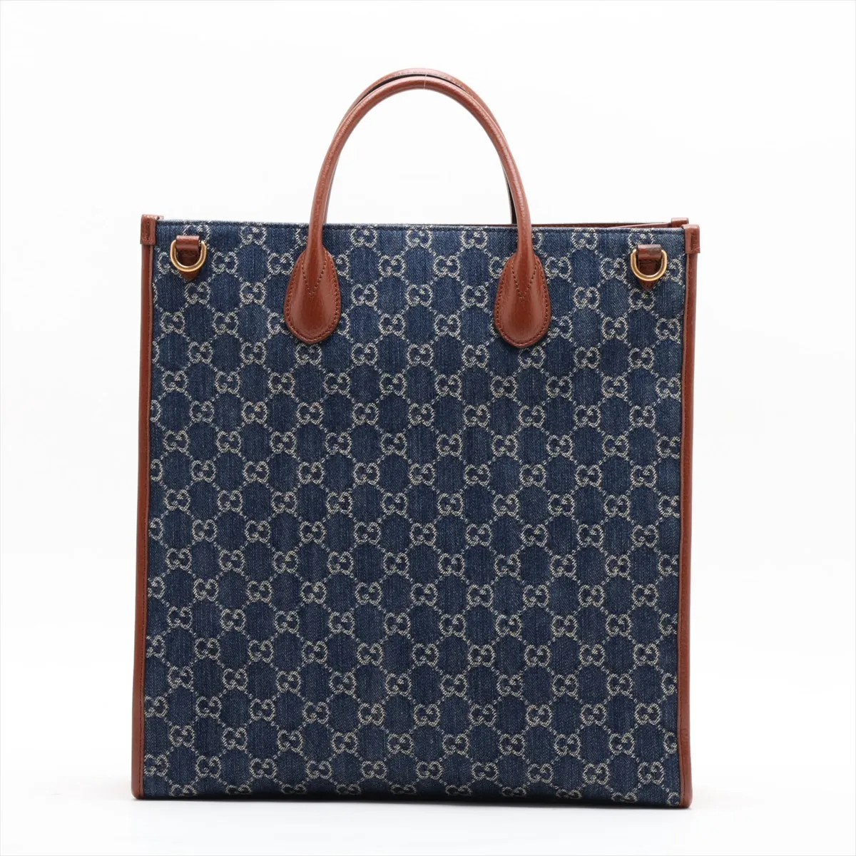 GG Denim 674155 Denim x Leather 2-Way Handbag Blue x Brown — view 2