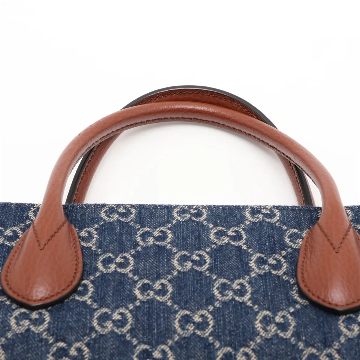 GG Denim 674155 Denim x Leather 2-Way Handbag Blue x Brown — view 6