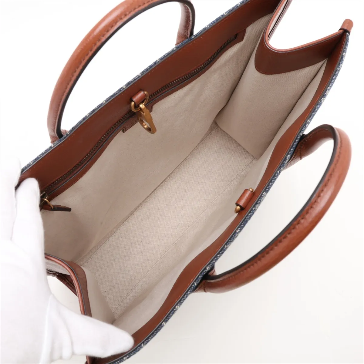 GG Denim 674155 Denim x Leather 2-Way Handbag Blue x Brown — view 8