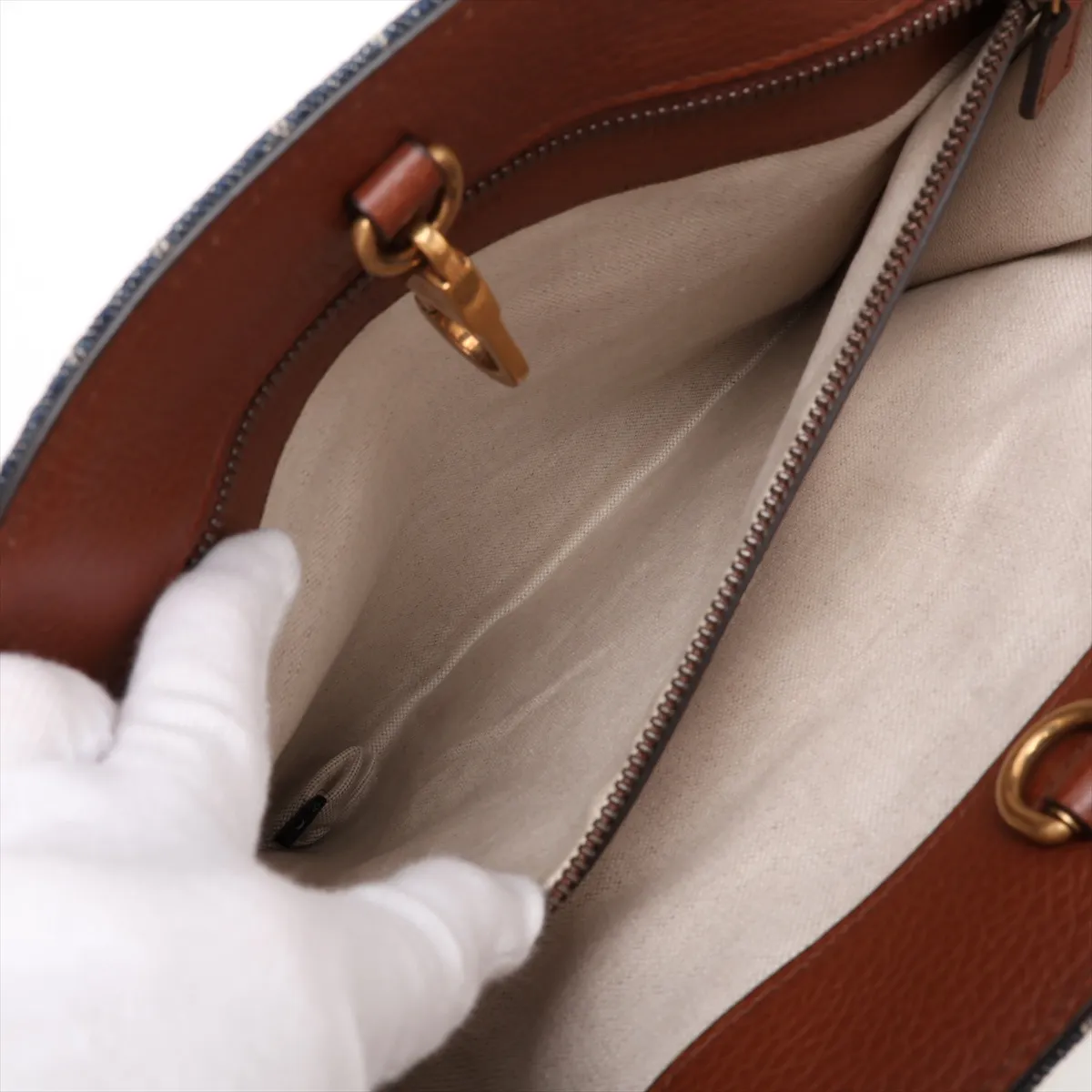 GG Denim 674155 Denim x Leather 2-Way Handbag Blue x Brown — view 9