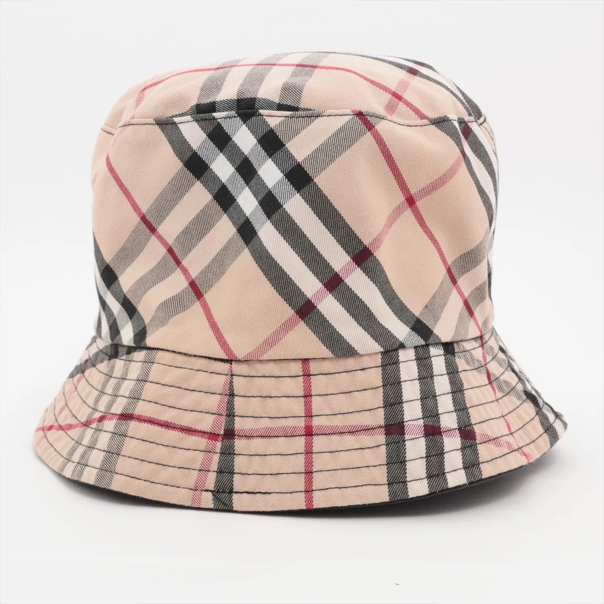 Nova Check Bucket Hat, Fabric, Beige x Black. Shows wear,