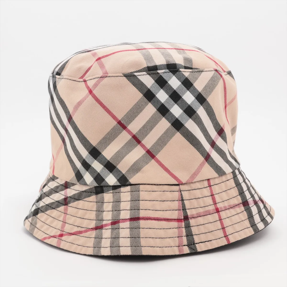 Nova Check Bucket Hat, Fabric, Beige x Black. Shows wear, — view 2