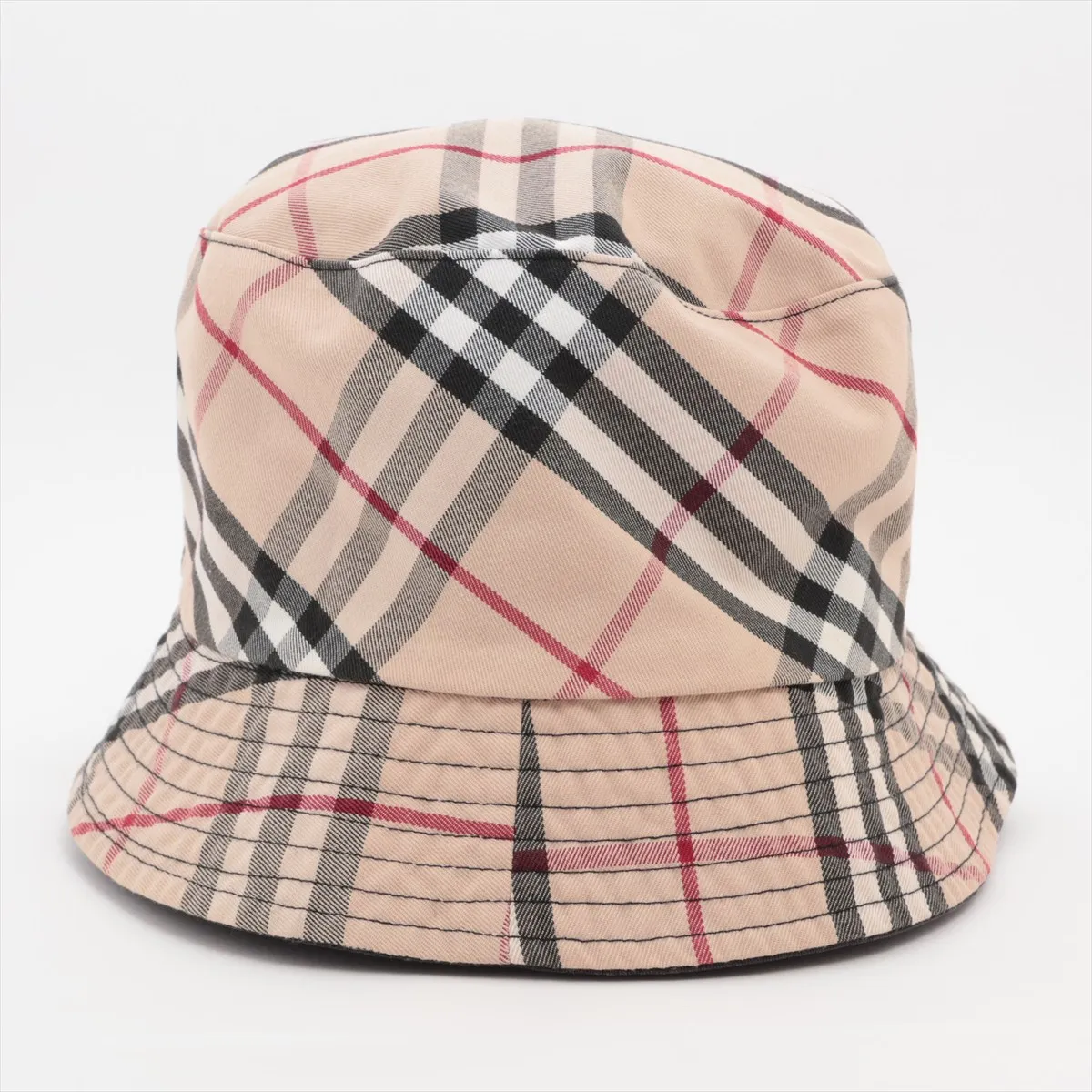 Nova Check Bucket Hat, Fabric, Beige x Black. Shows wear, — view 3