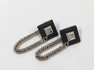 Gourmet Earrings, Black with Silver Hardware, Hermes Earrings