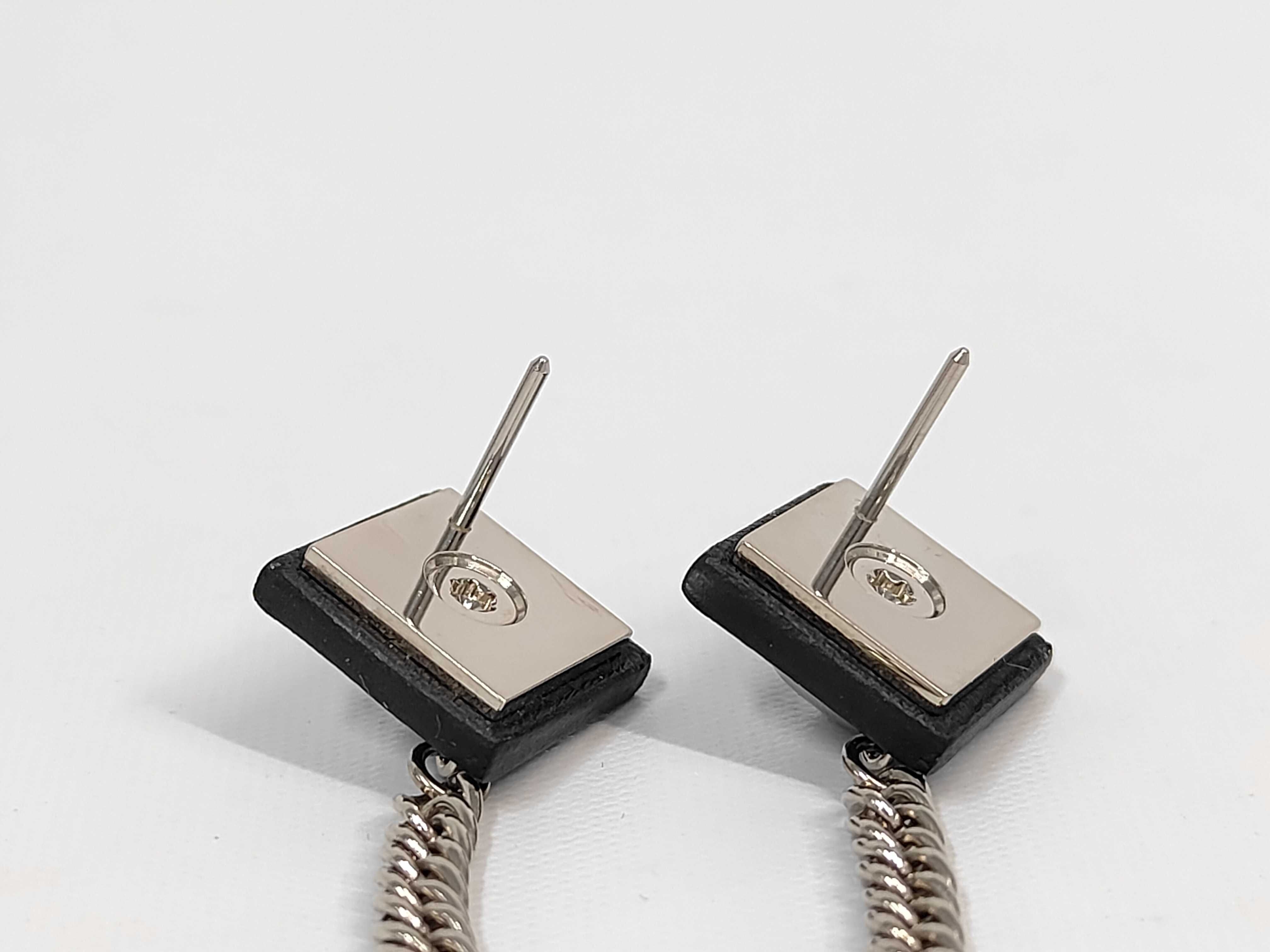 Gourmet Earrings, Black with Silver Hardware, Hermes Earrings — view 4