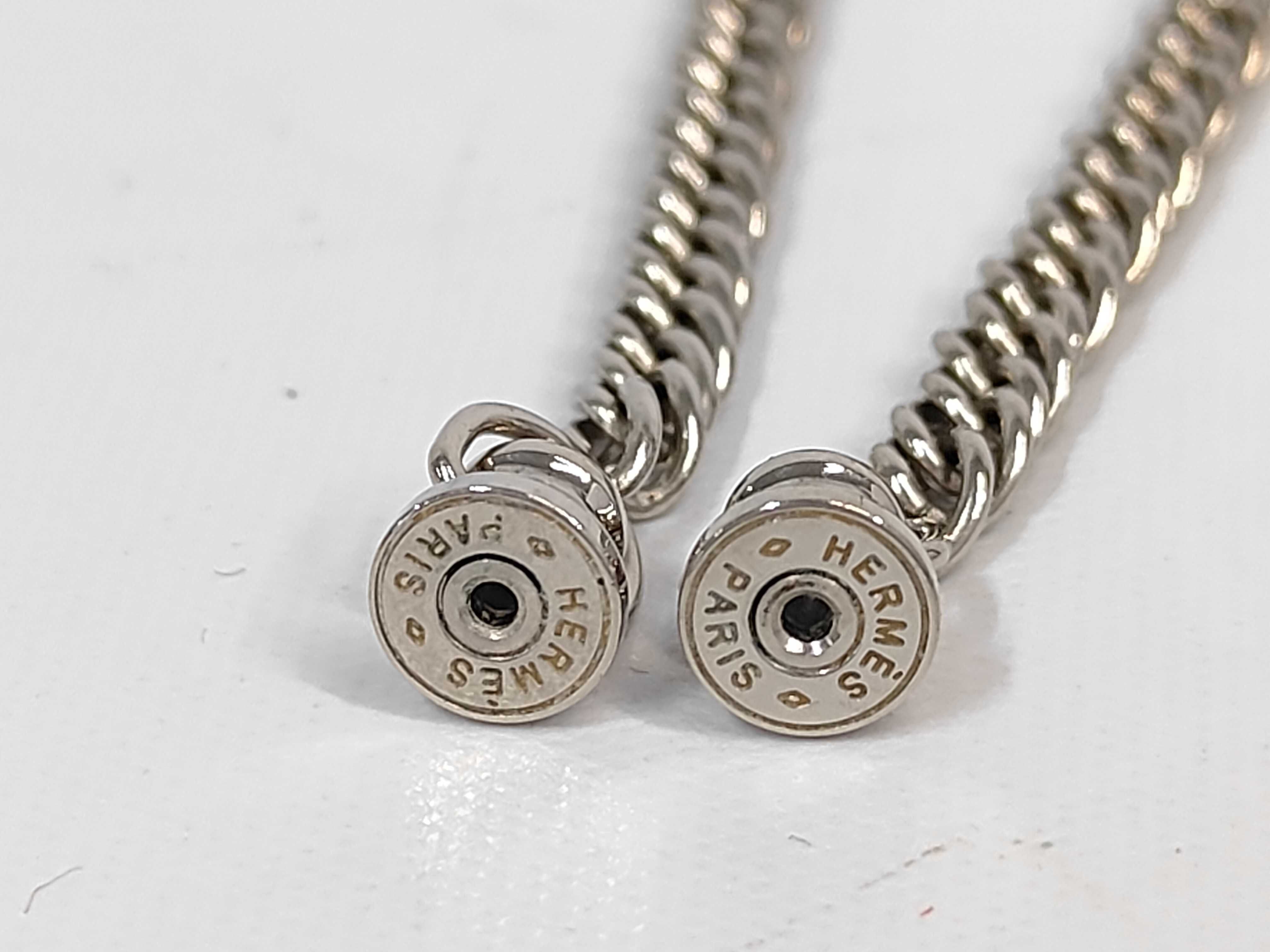 Gourmet Earrings, Black with Silver Hardware, Hermes Earrings — view 5