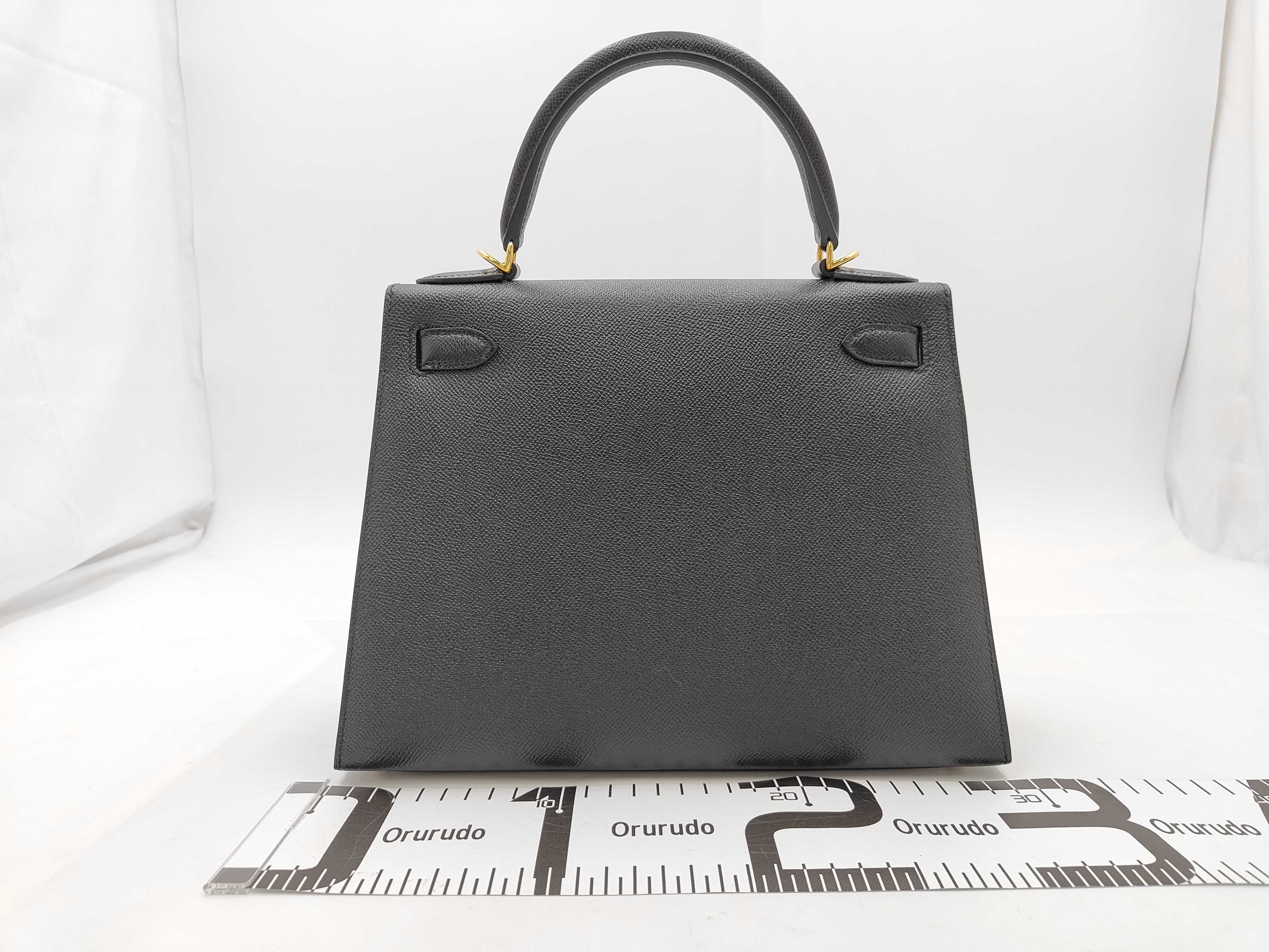 Kelly 28, external stitching, X stamp, Epsom leather, black, gold color, handbag — view 2