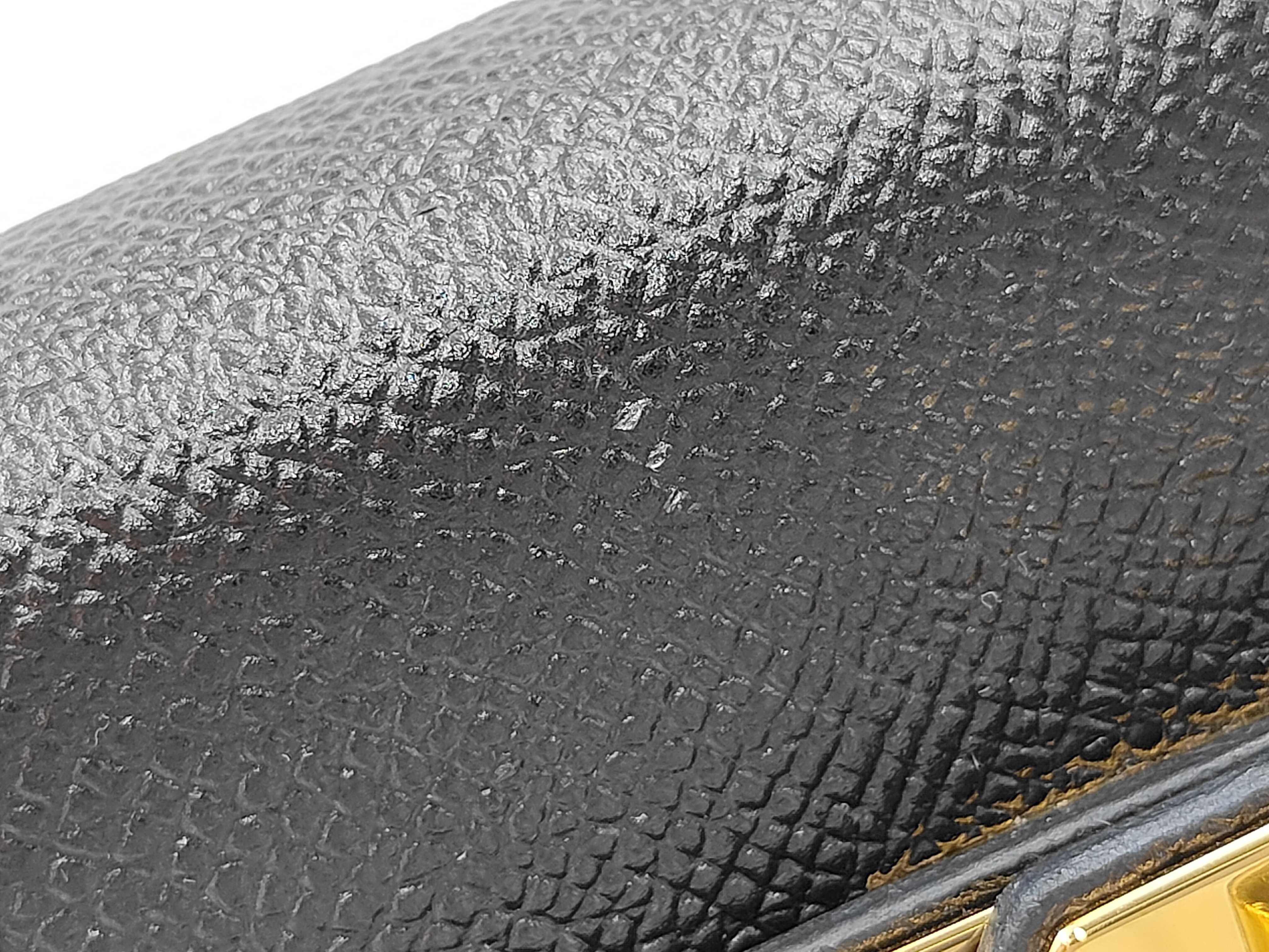 Kelly 28, external stitching, X stamp, Epsom leather, black, gold color, handbag — view 13