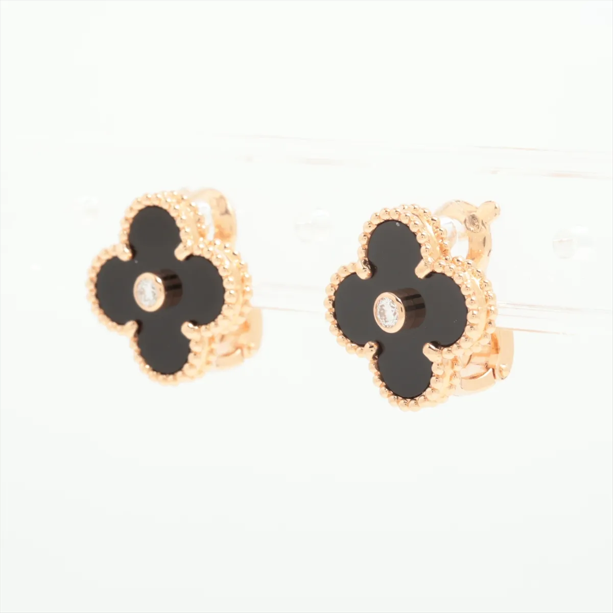 Vintage Alhambra Onyx Diamond Earrings, 750 (PG), 7.9g, JA066413 — view 3