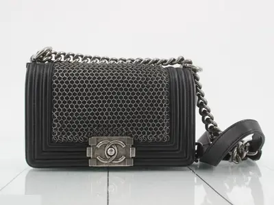 Boy Chanel Leather Chain Shoulder Bag, Black