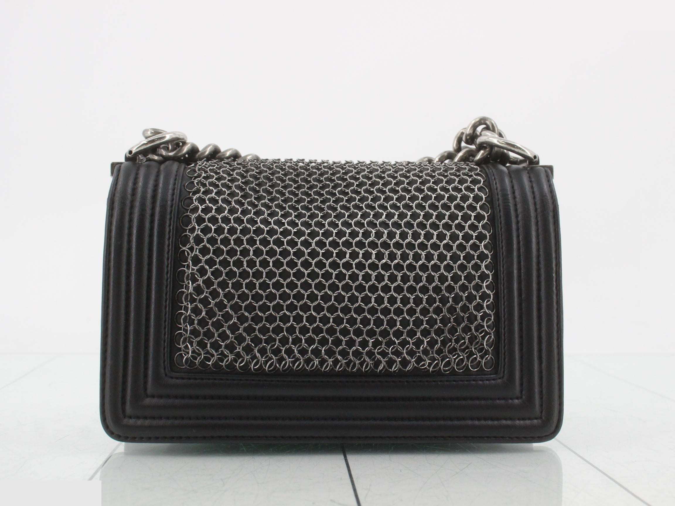 Boy Chanel Leather Chain Shoulder Bag, Black — view 2