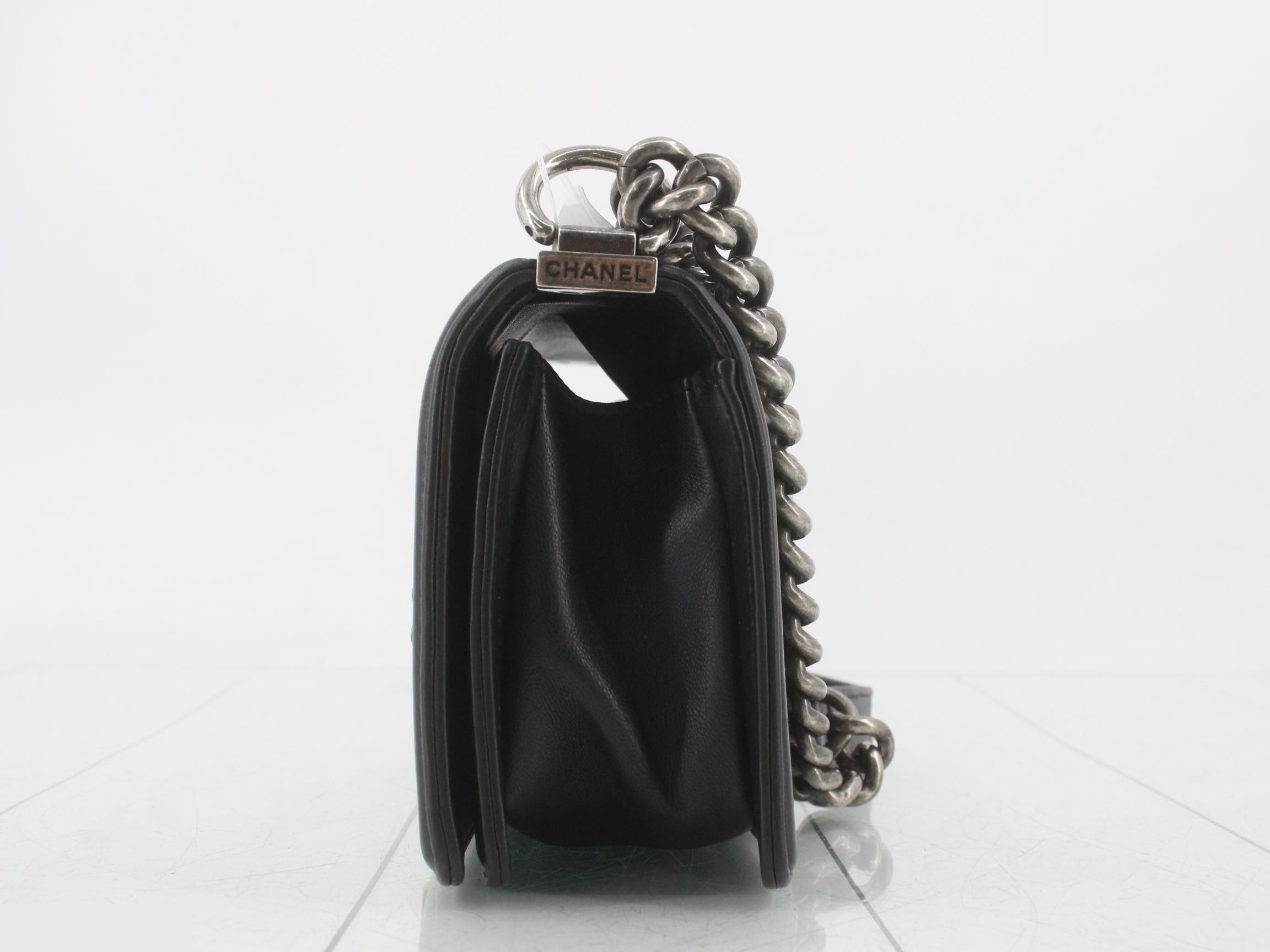 Boy Chanel Leather Chain Shoulder Bag, Black — view 3