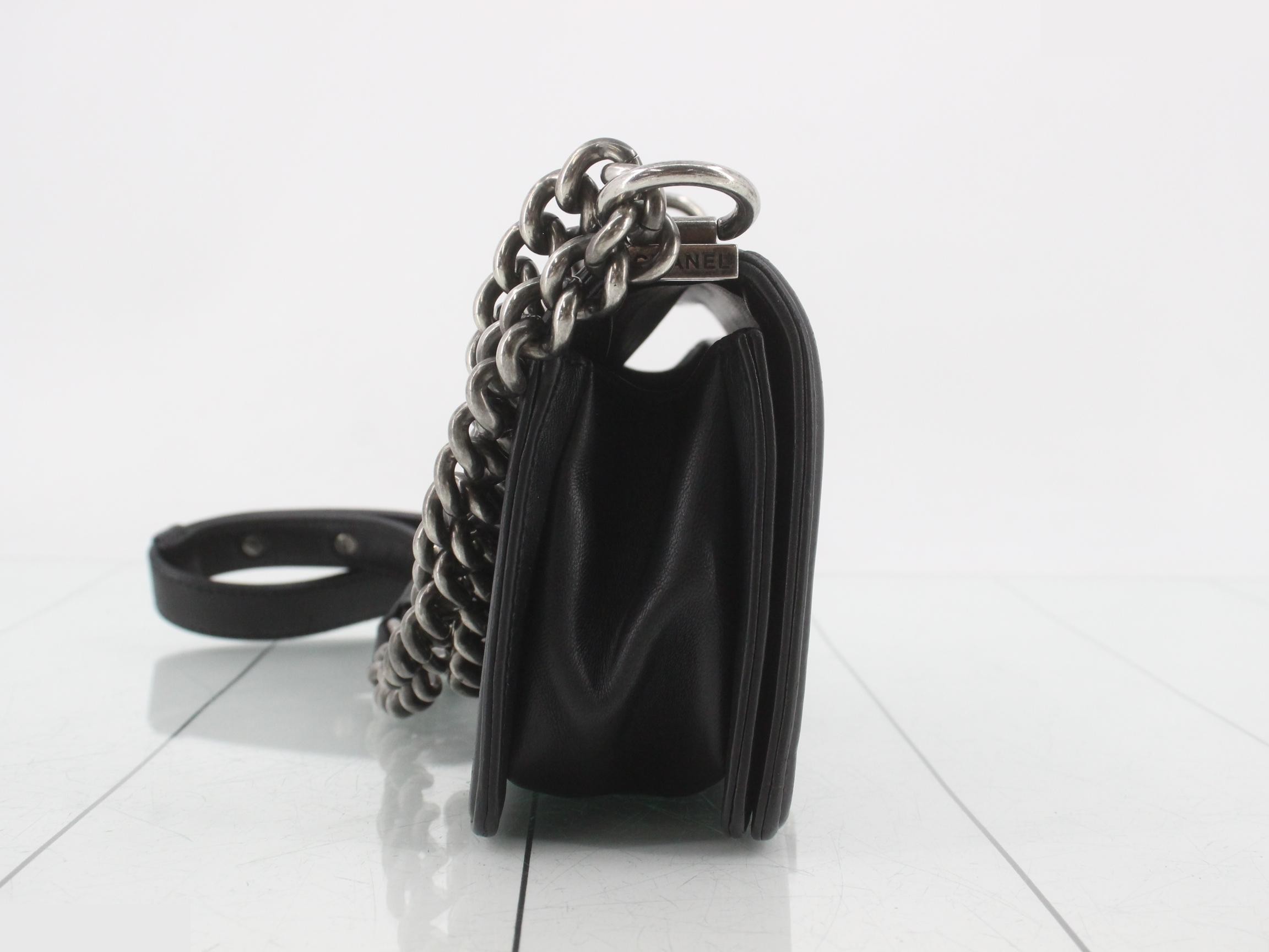 Boy Chanel Leather Chain Shoulder Bag, Black — view 4