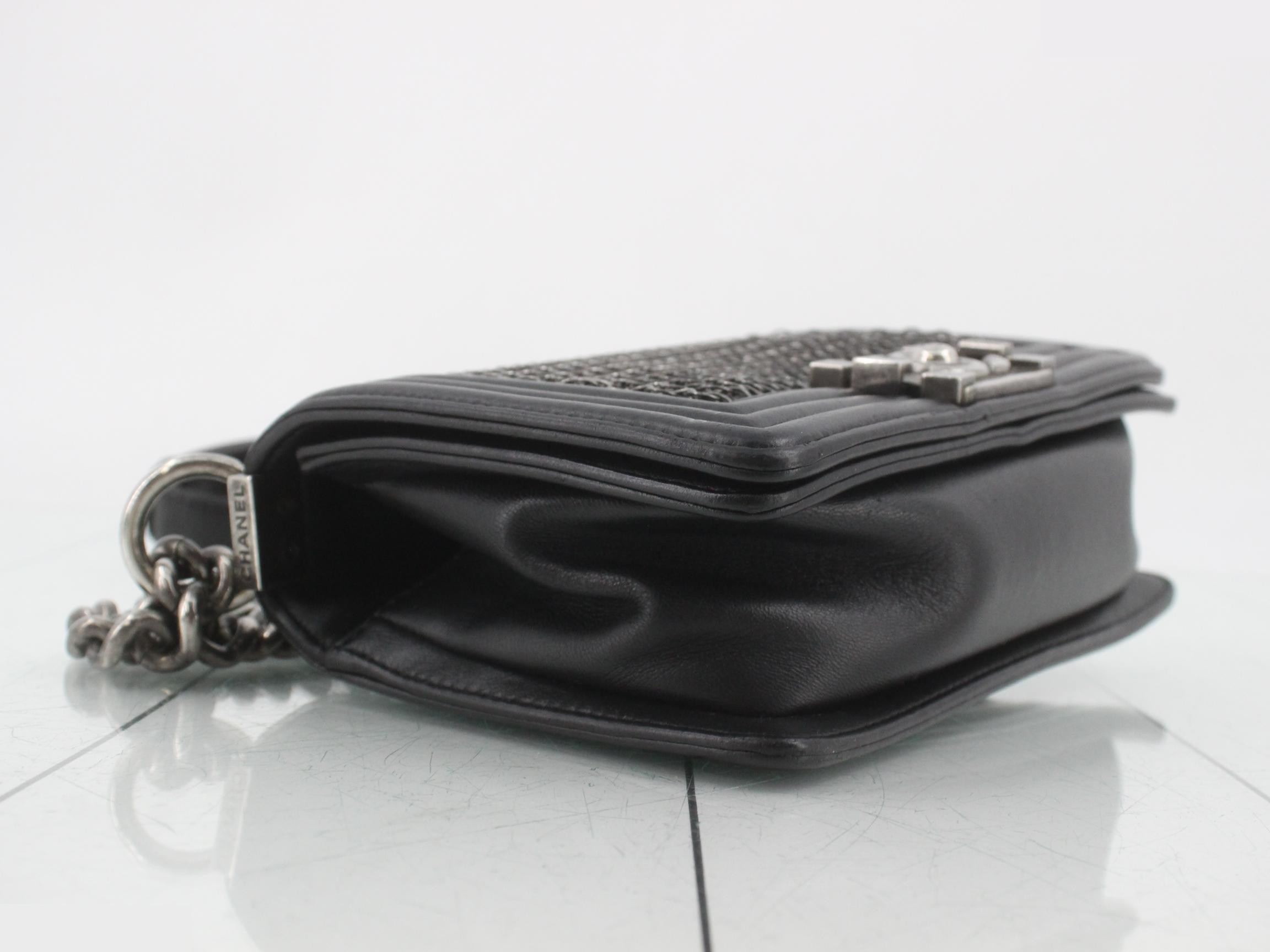 Boy Chanel Leather Chain Shoulder Bag, Black — view 5
