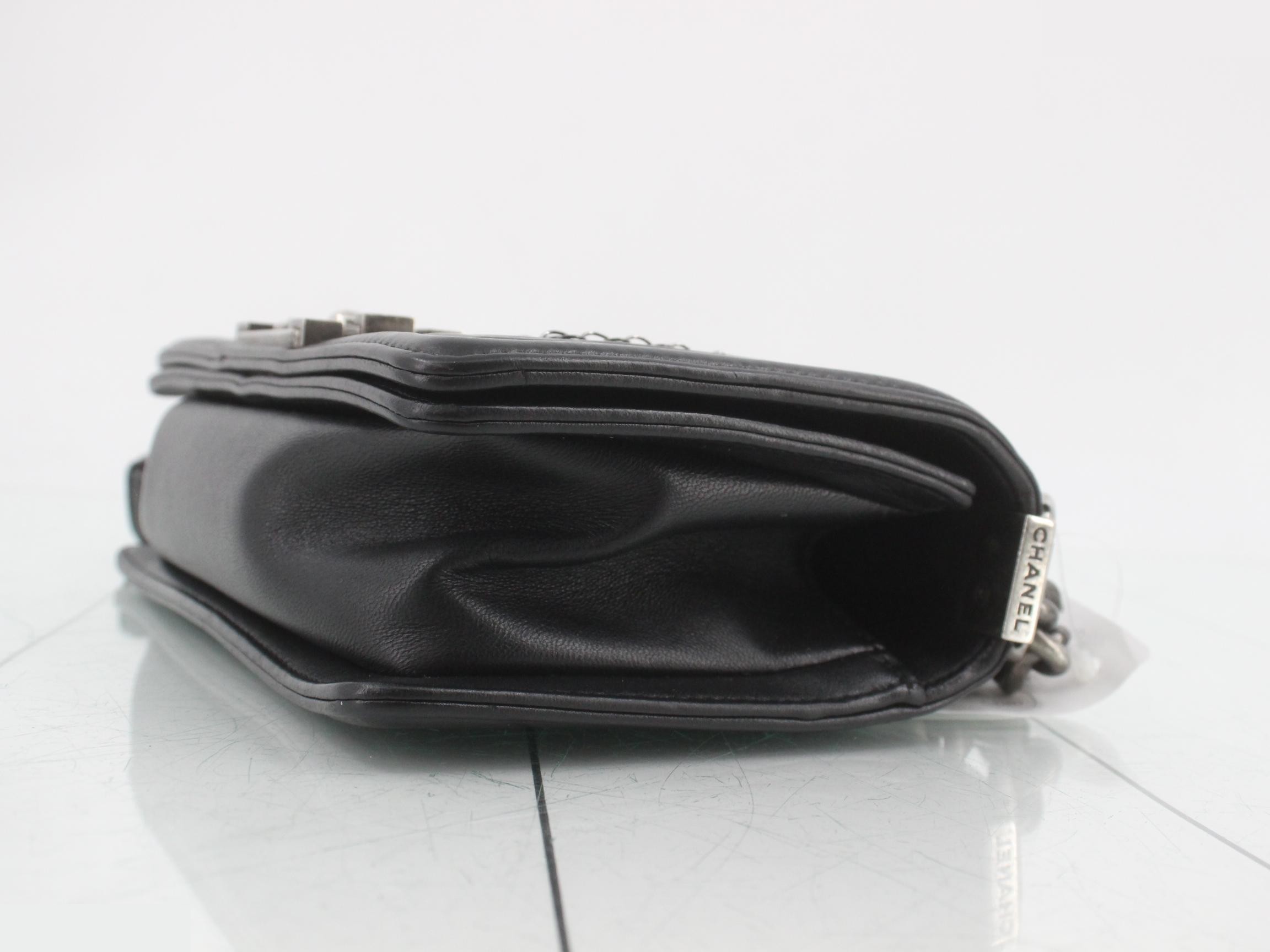Boy Chanel Leather Chain Shoulder Bag, Black — view 6