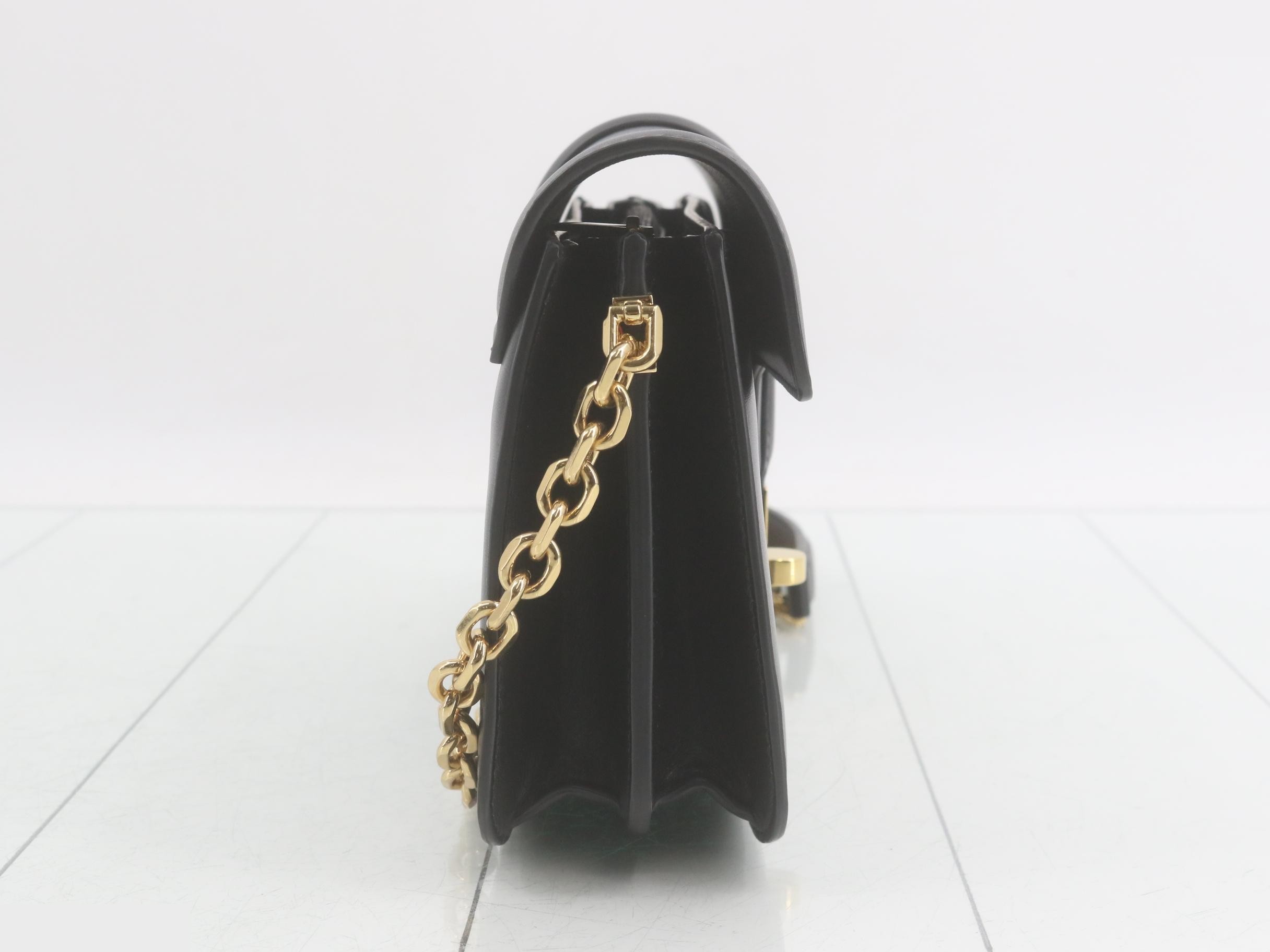 Leather Turnlock Chain Shoulder Bag — view 4