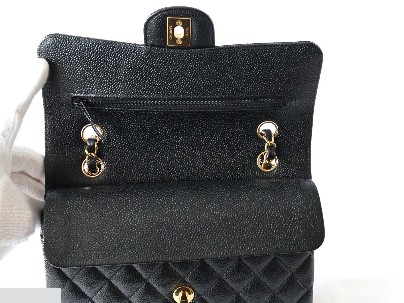 Caviar leather Matelassé 23 Double flap Double chain shoulder bag, black — view 10