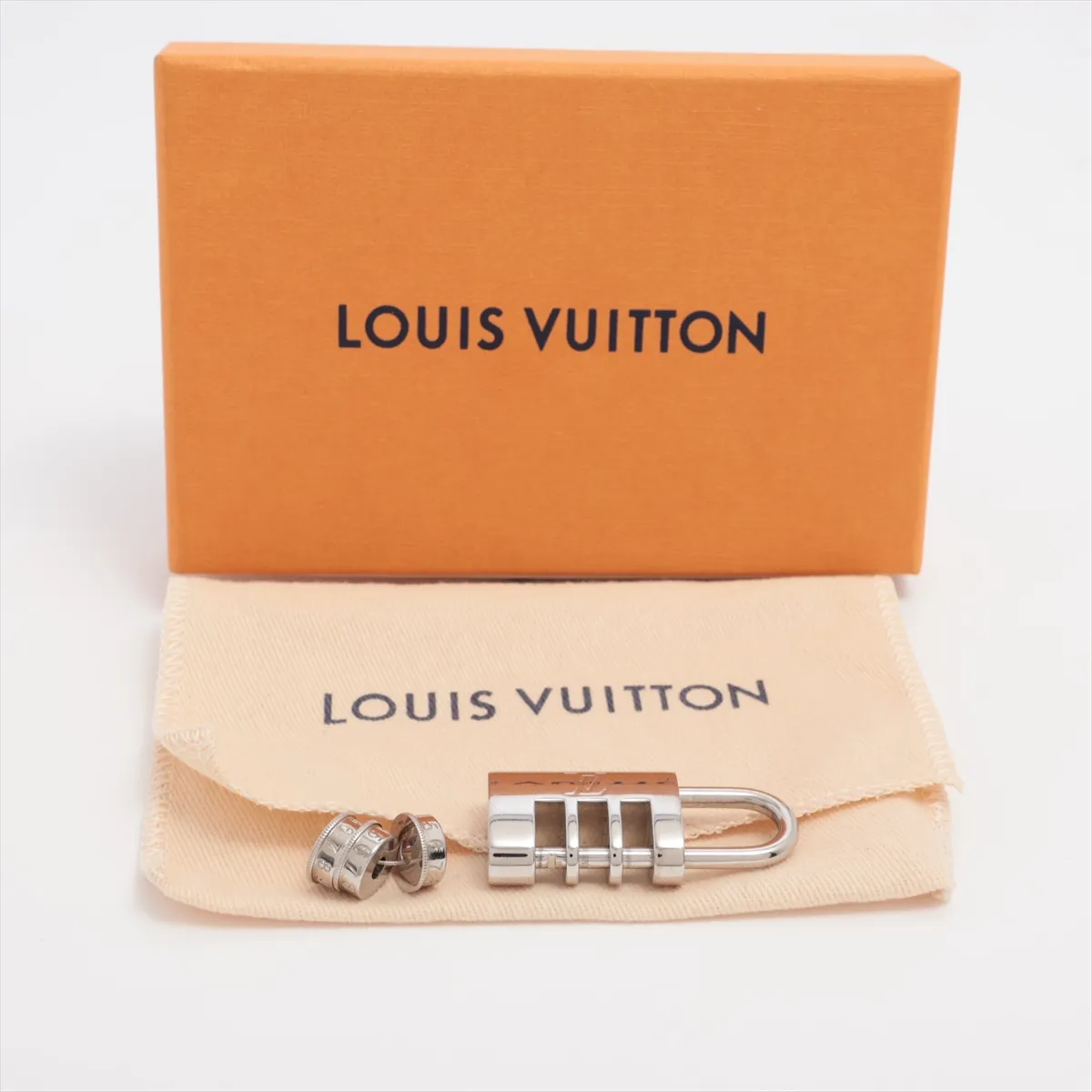MP2035 Monogram Lock Charm, Metal, Silver. Shows signs of wear: — view 4