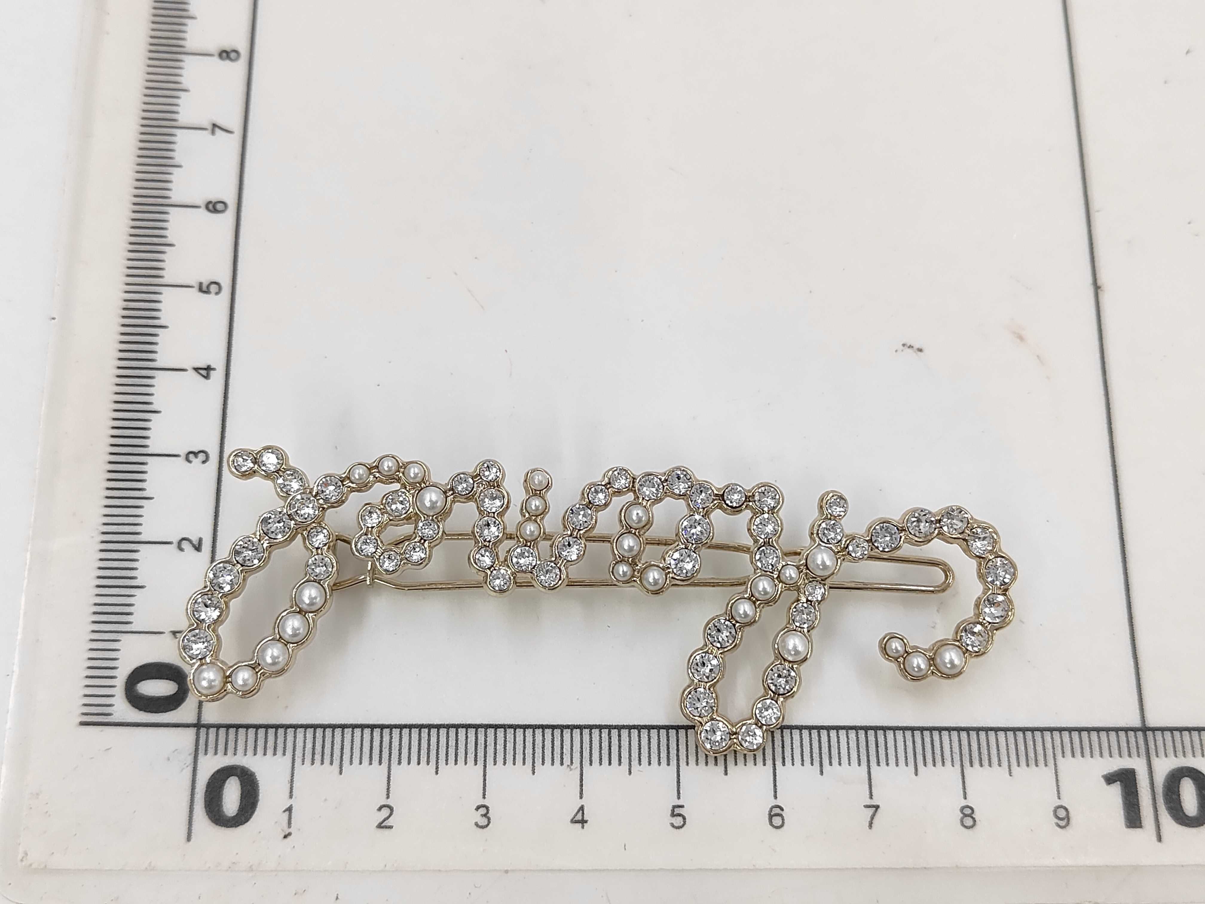Chanel Barrette B20V Logo Rhinestone Pearl Hair Accessory — view 5