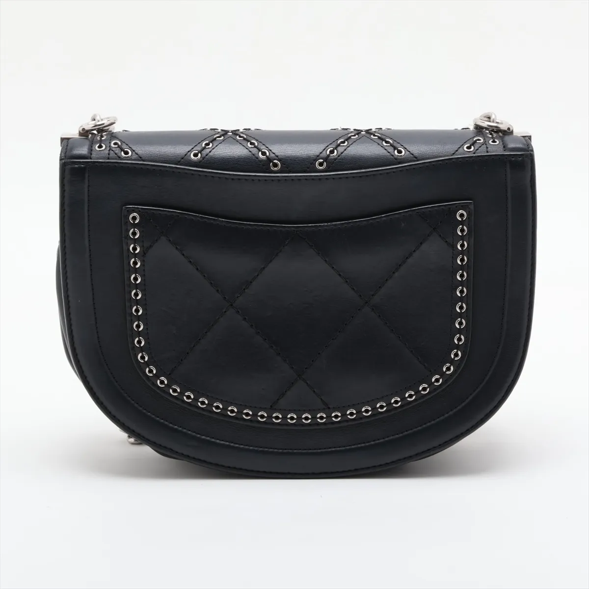 Matelassé Lambskin Chain Shoulder Bag, Coco Eyelet, Black, Silver Hardware, 25140582 (Serial Number 25) — view 2