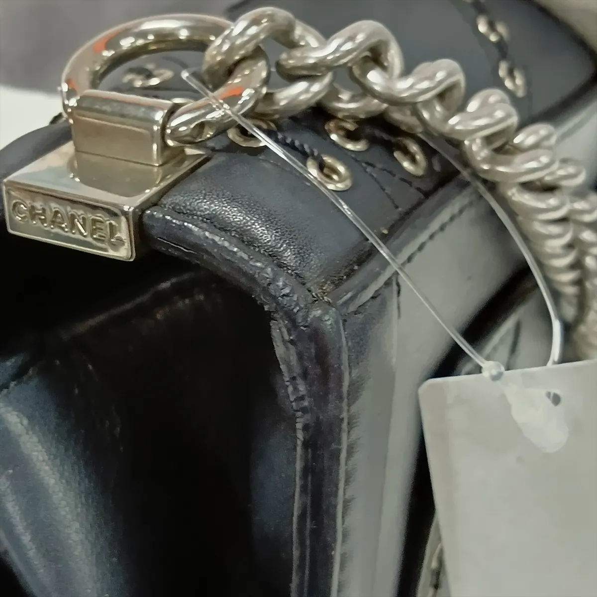 Matelassé Lambskin Chain Shoulder Bag, Coco Eyelet, Black, Silver Hardware, 25140582 (Serial Number 25) — view 14