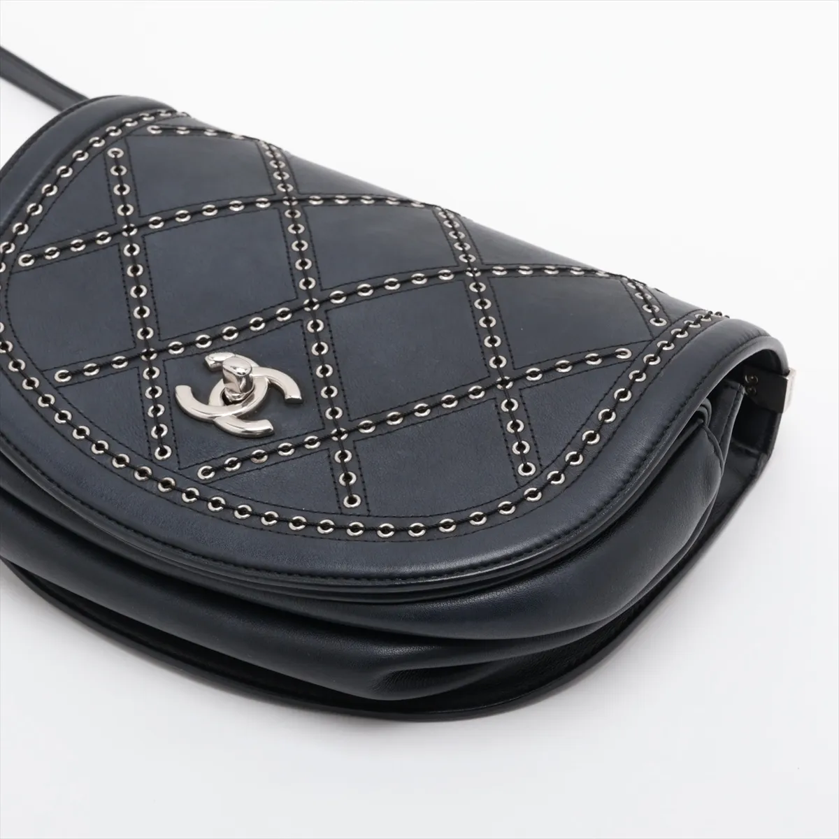Matelassé Lambskin Chain Shoulder Bag, Coco Eyelet, Black, Silver Hardware, 25140582 (Serial Number 25) — view 3