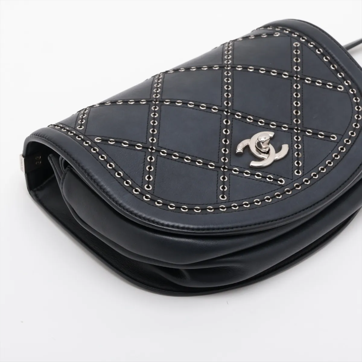 Matelassé Lambskin Chain Shoulder Bag, Coco Eyelet, Black, Silver Hardware, 25140582 (Serial Number 25) — view 4