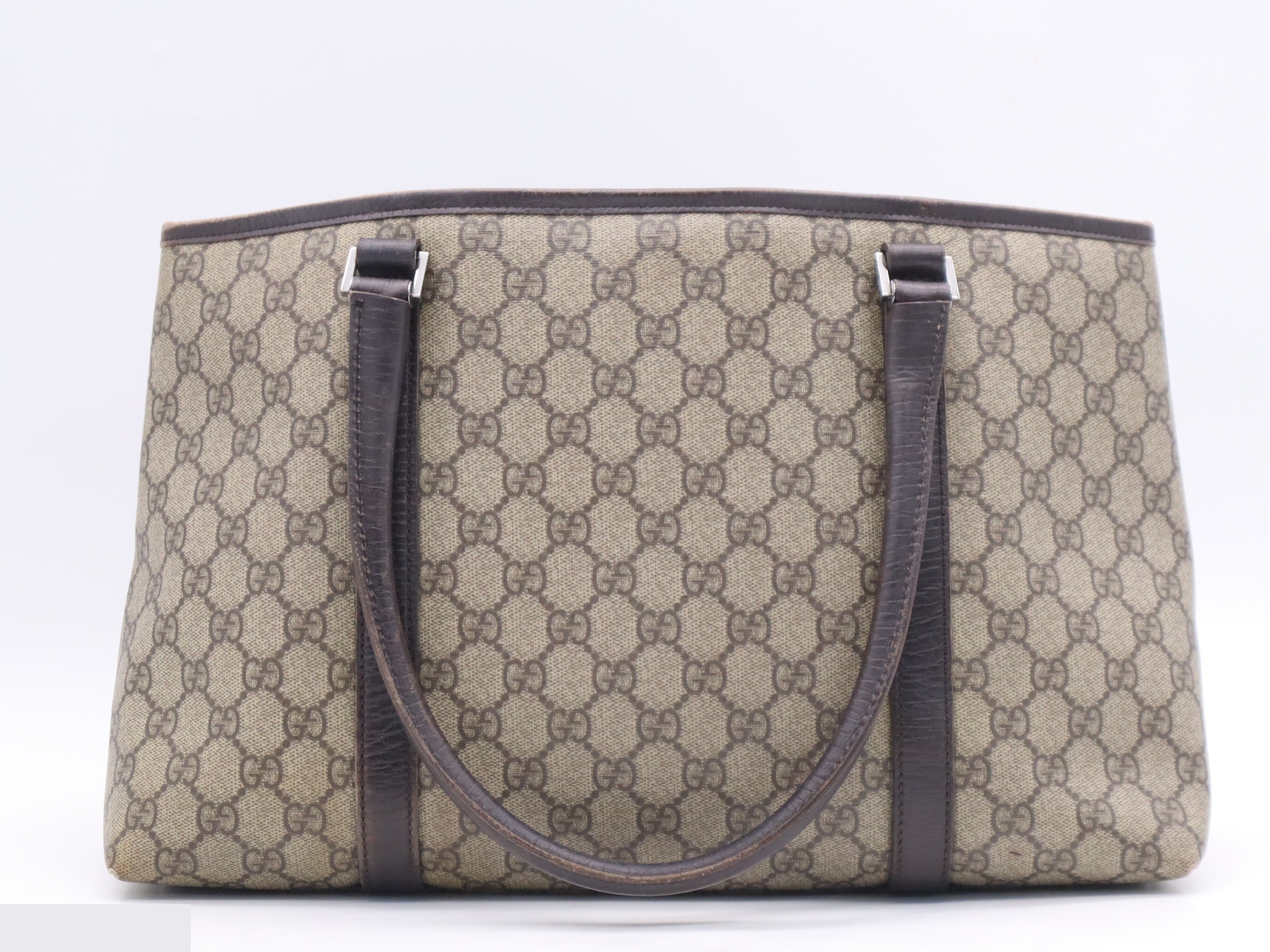 PVC x Leather GG Supreme Tote Bag, Brown, Silver Hardware — view 2