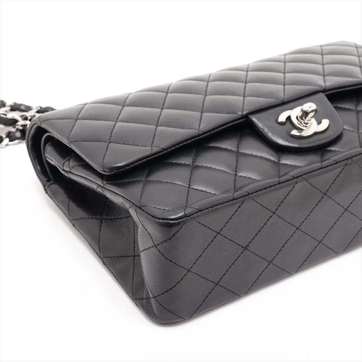 [Individually packaged] Chanel Matelassé 25 Lambskin Double Flap Double Chain Bag, Black with Silver Hardware, 16314028, Serial Number 16, A01112 — view 4