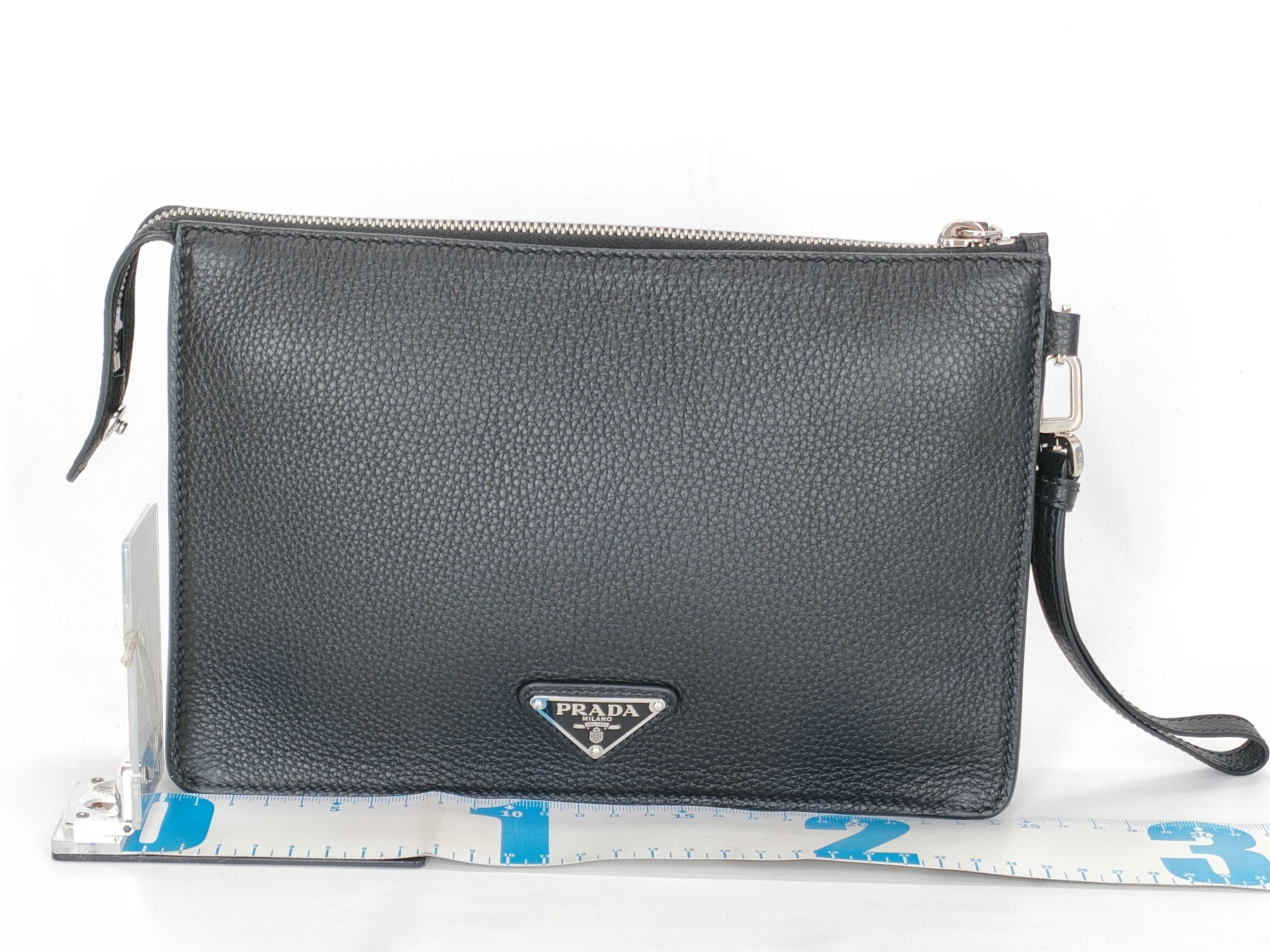 Vitello Leather Clutch Bag, Black, 2VF006 (Clutch Bag) — view 2