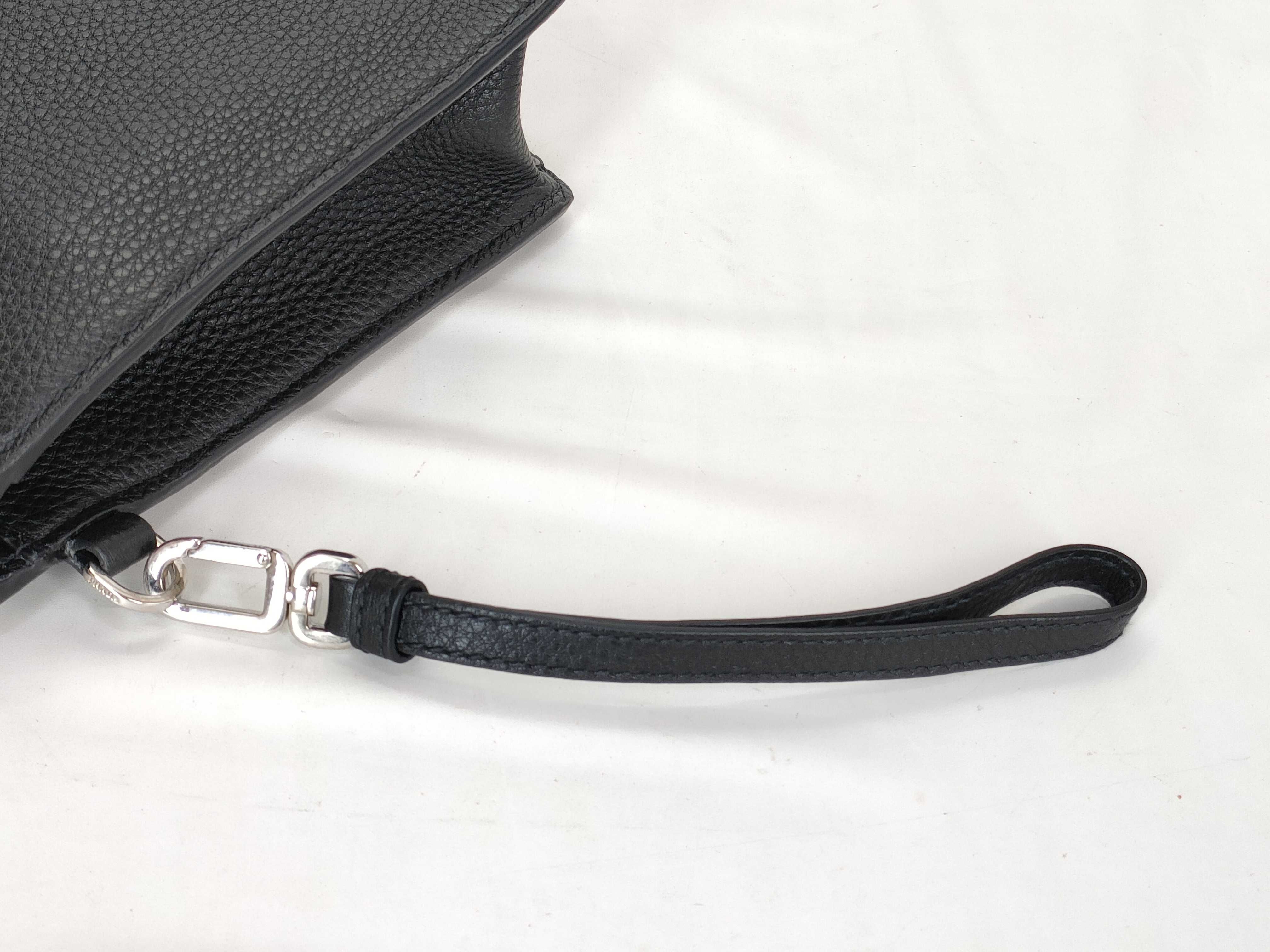 Vitello Leather Clutch Bag, Black, 2VF006 (Clutch Bag) — view 3
