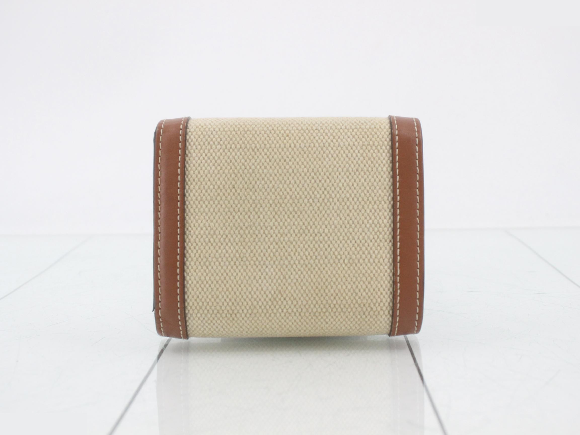 Triomphe Textile & Leather Tri-fold Wallet, Natural x Tan — view 2