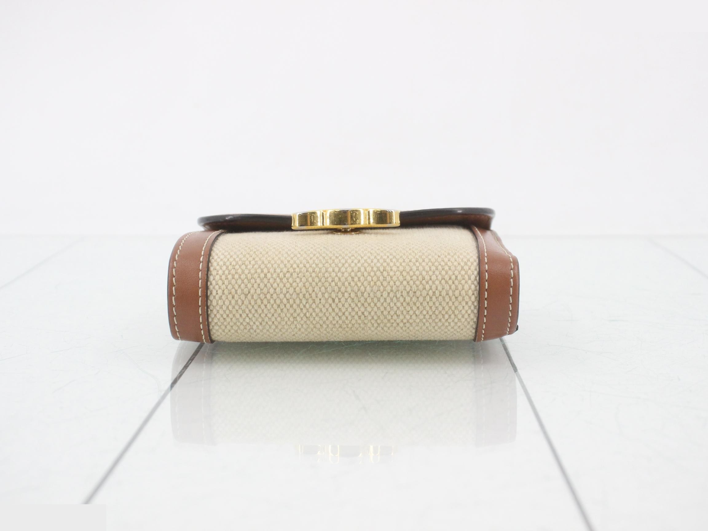 Triomphe Textile & Leather Tri-fold Wallet, Natural x Tan — view 3