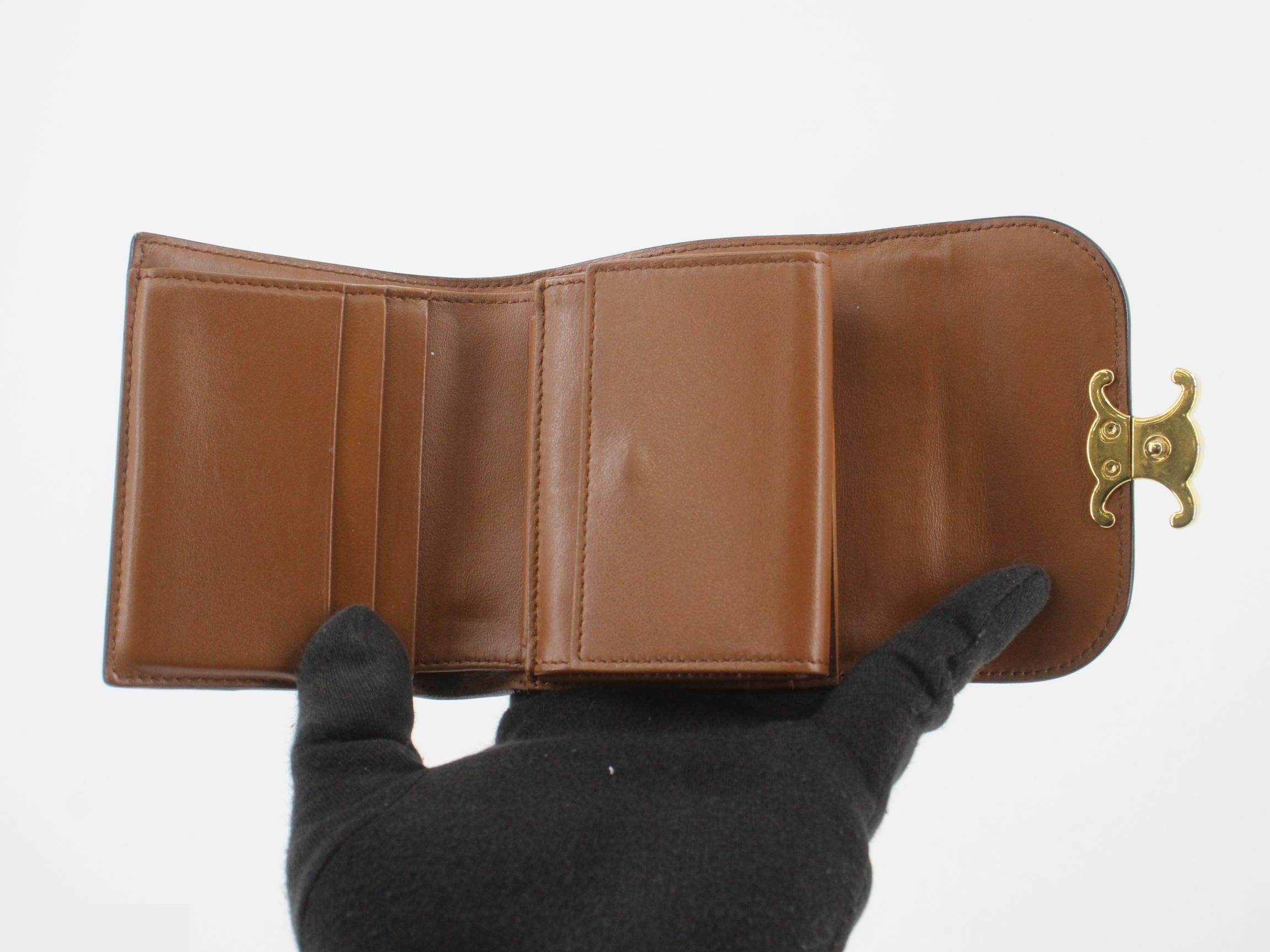 Triomphe Textile & Leather Tri-fold Wallet, Natural x Tan — view 4