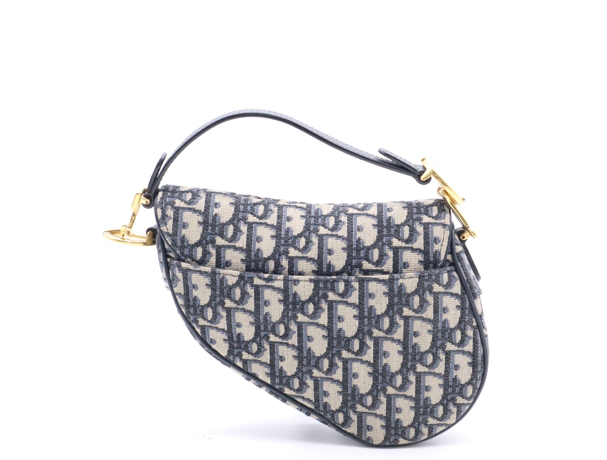 Canvas x Leather Oblique Saddle Bag Handbag, Navy — view 2