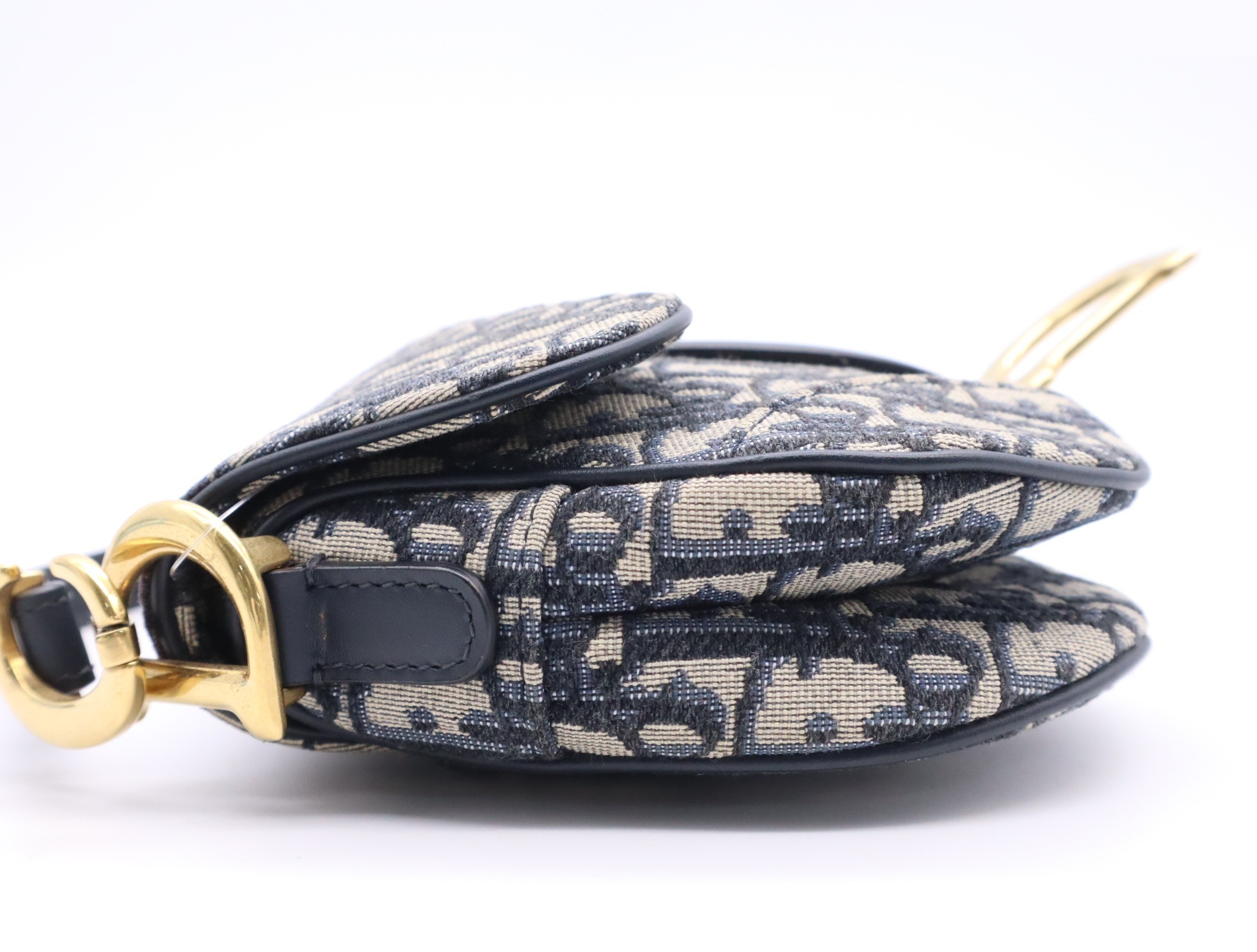 Canvas x Leather Oblique Saddle Bag Handbag, Navy — view 3